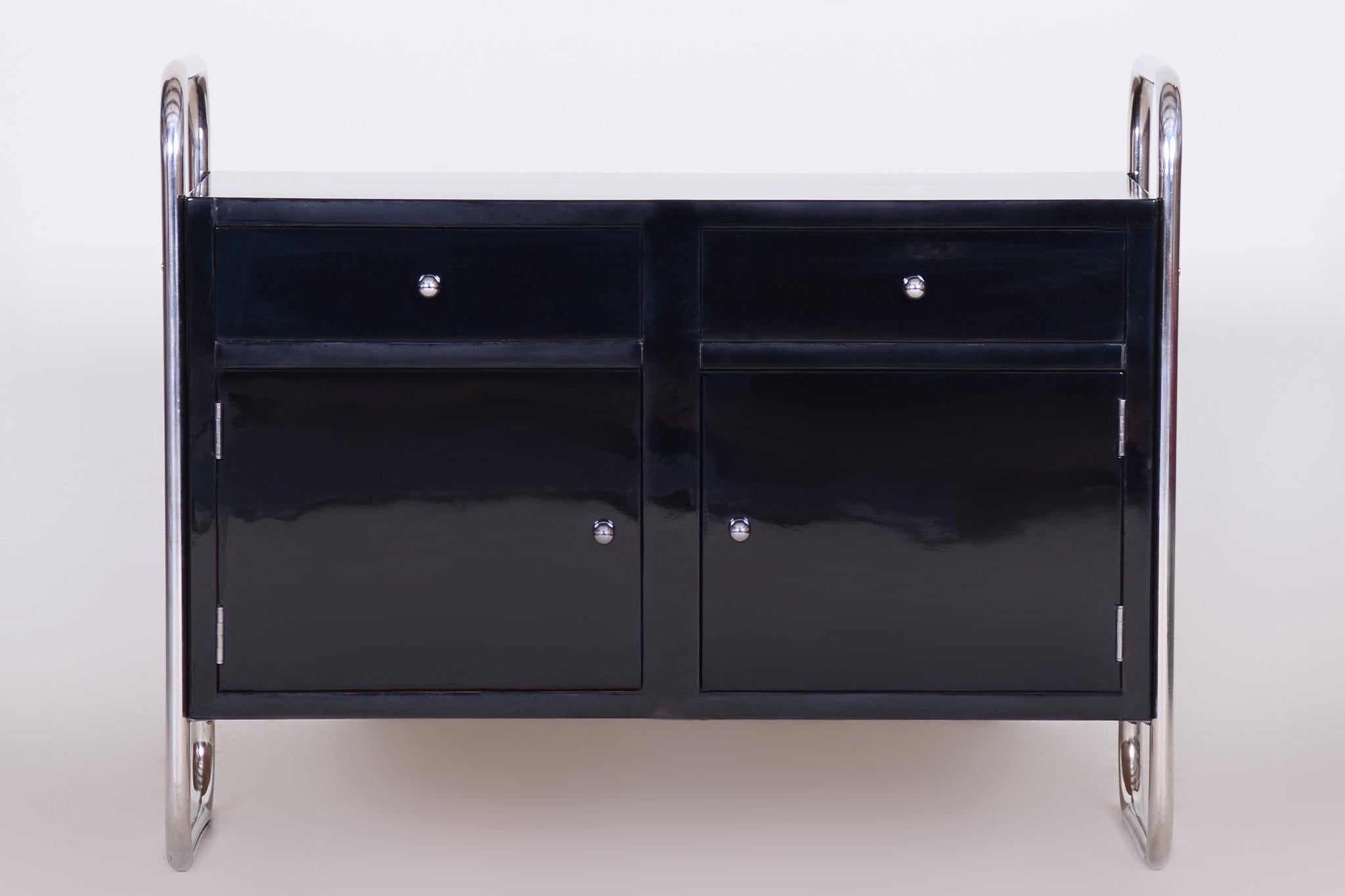 Bauhaus Small Black Slezak Cabinet Made in 1930s Czechia