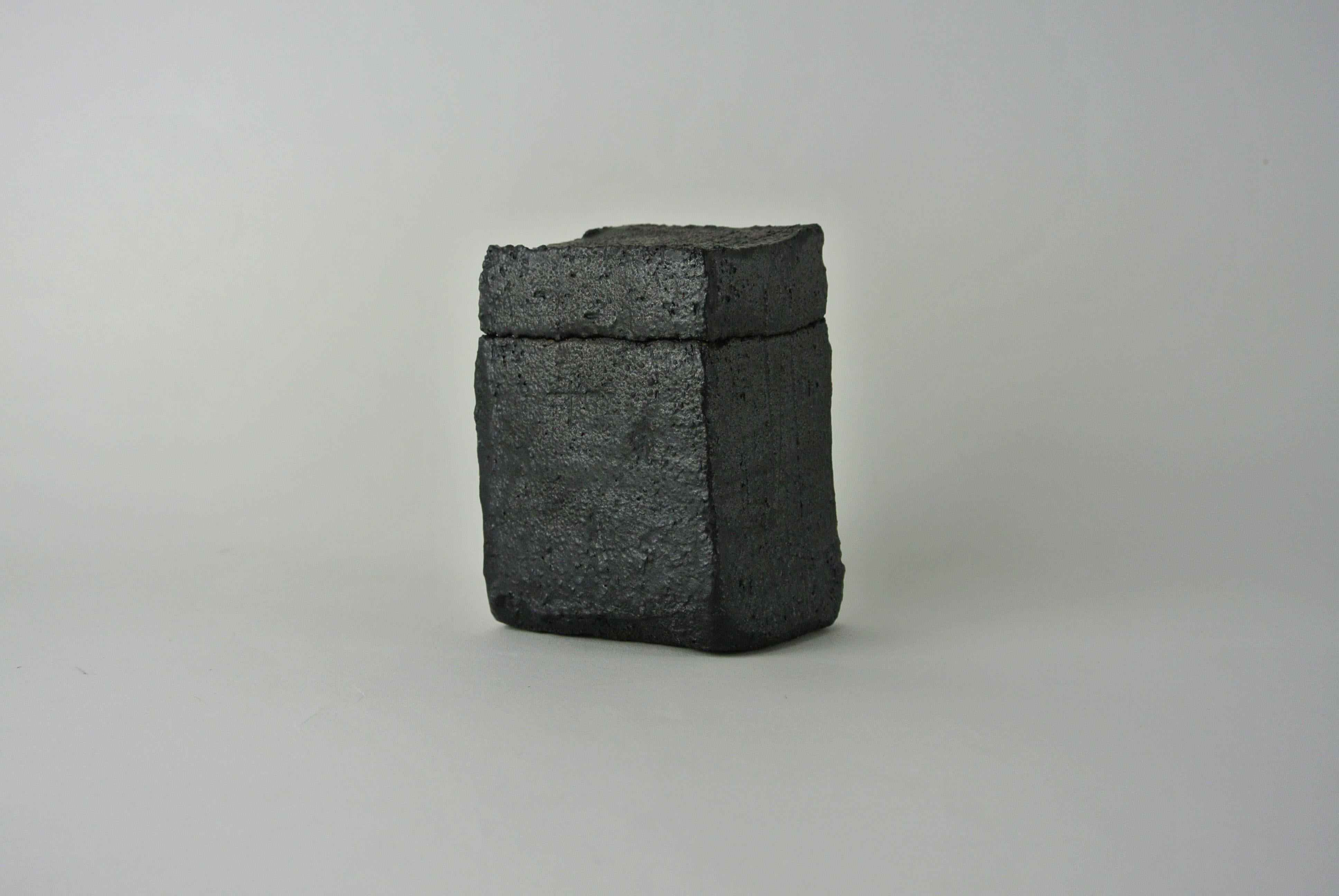 German Small Black Stoneware Box with Lid For Sale