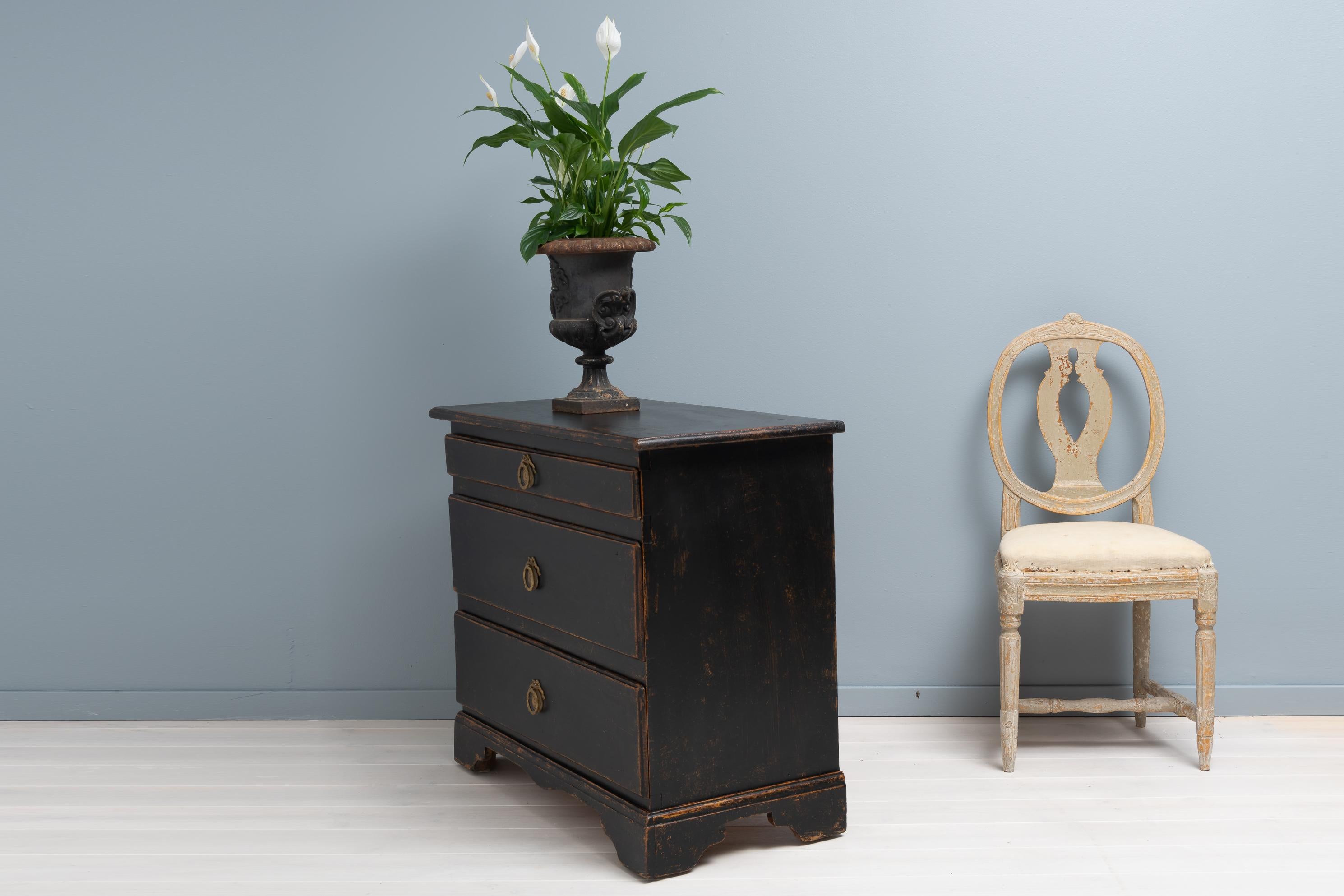 Hand-Crafted Small Black Swedish Baroque Chest of Drawers