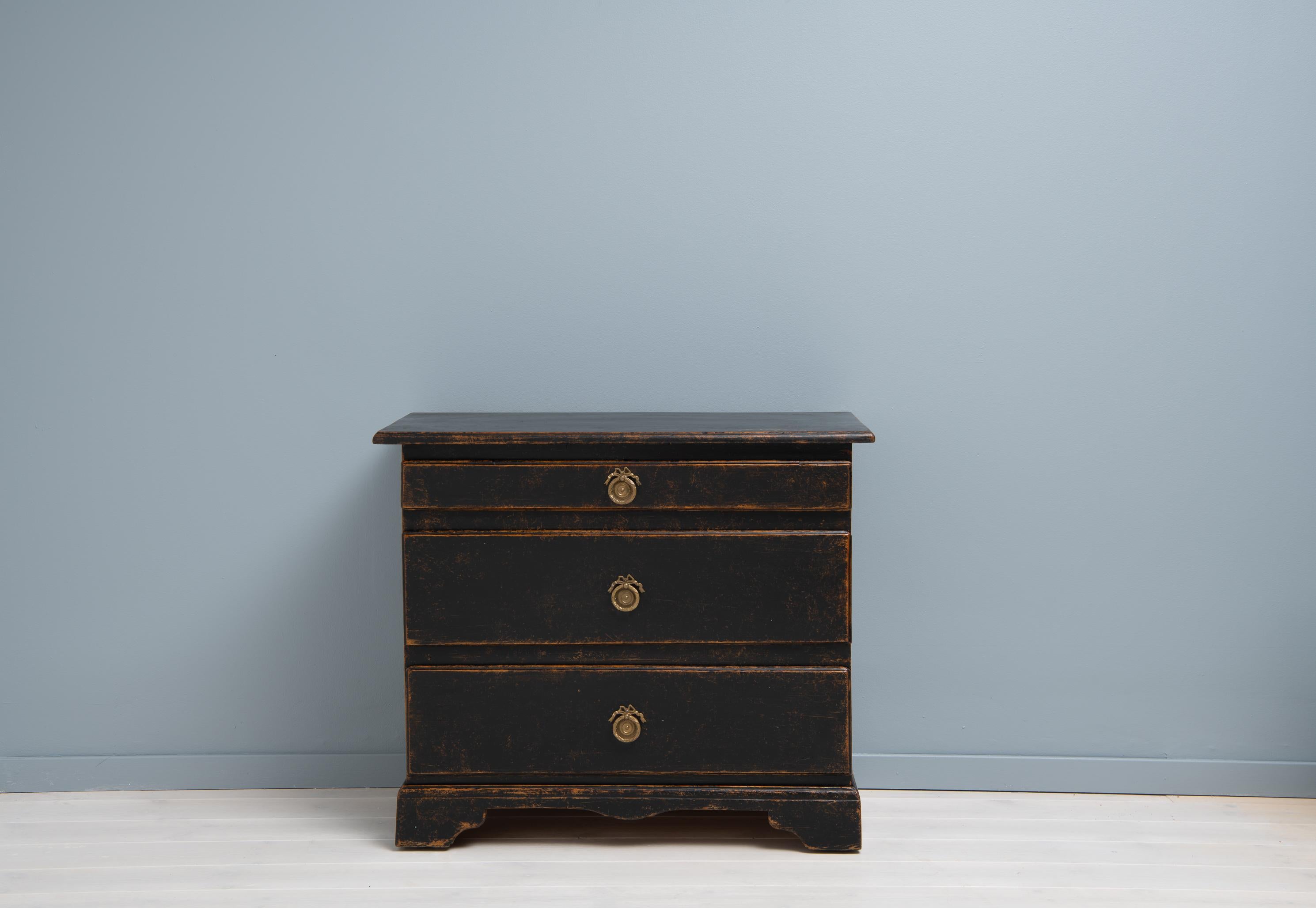 18th Century Small Black Swedish Baroque Chest of Drawers