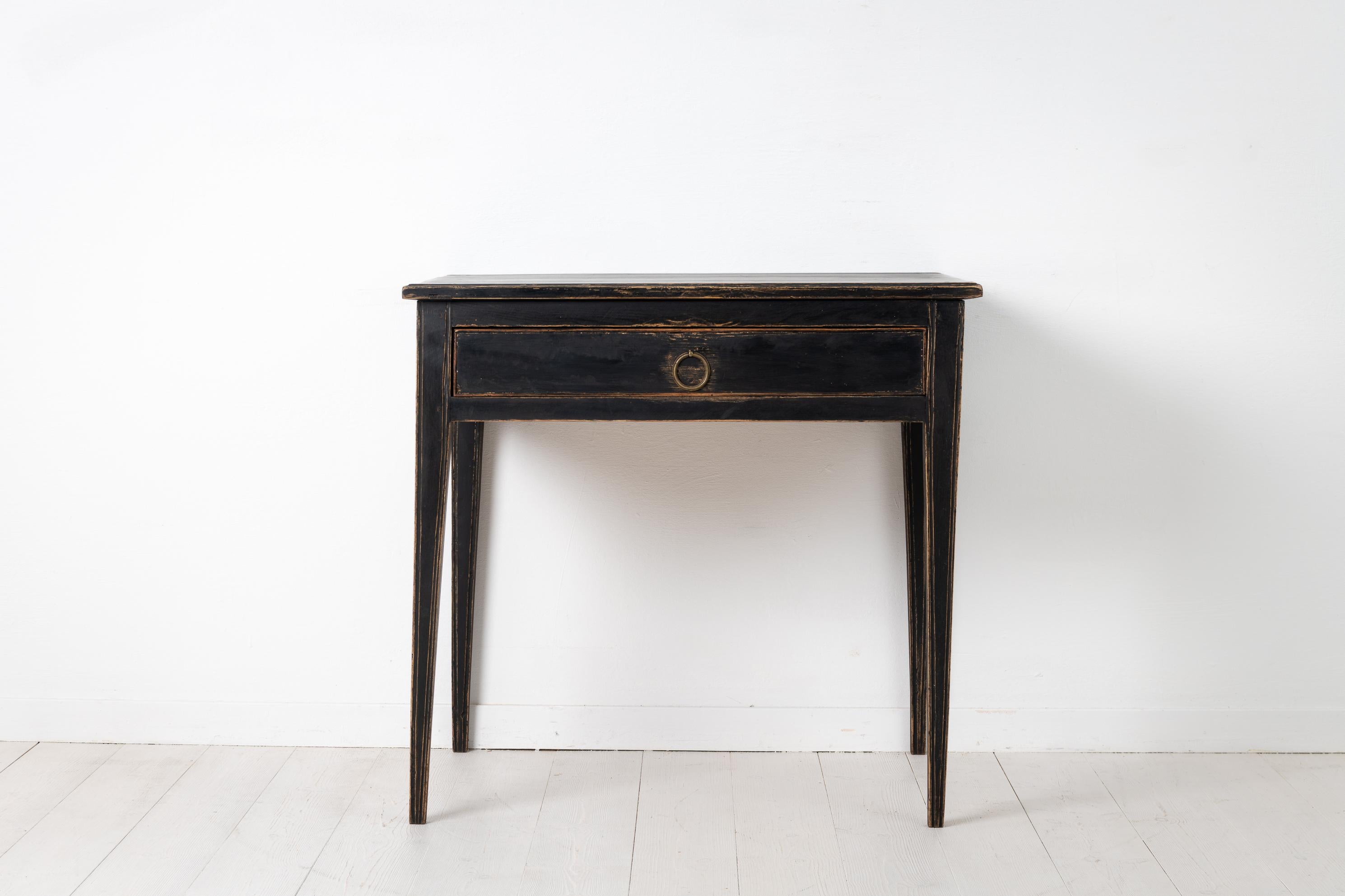 Hand-Crafted Small Black Swedish Gustavian Pine Table or Desk