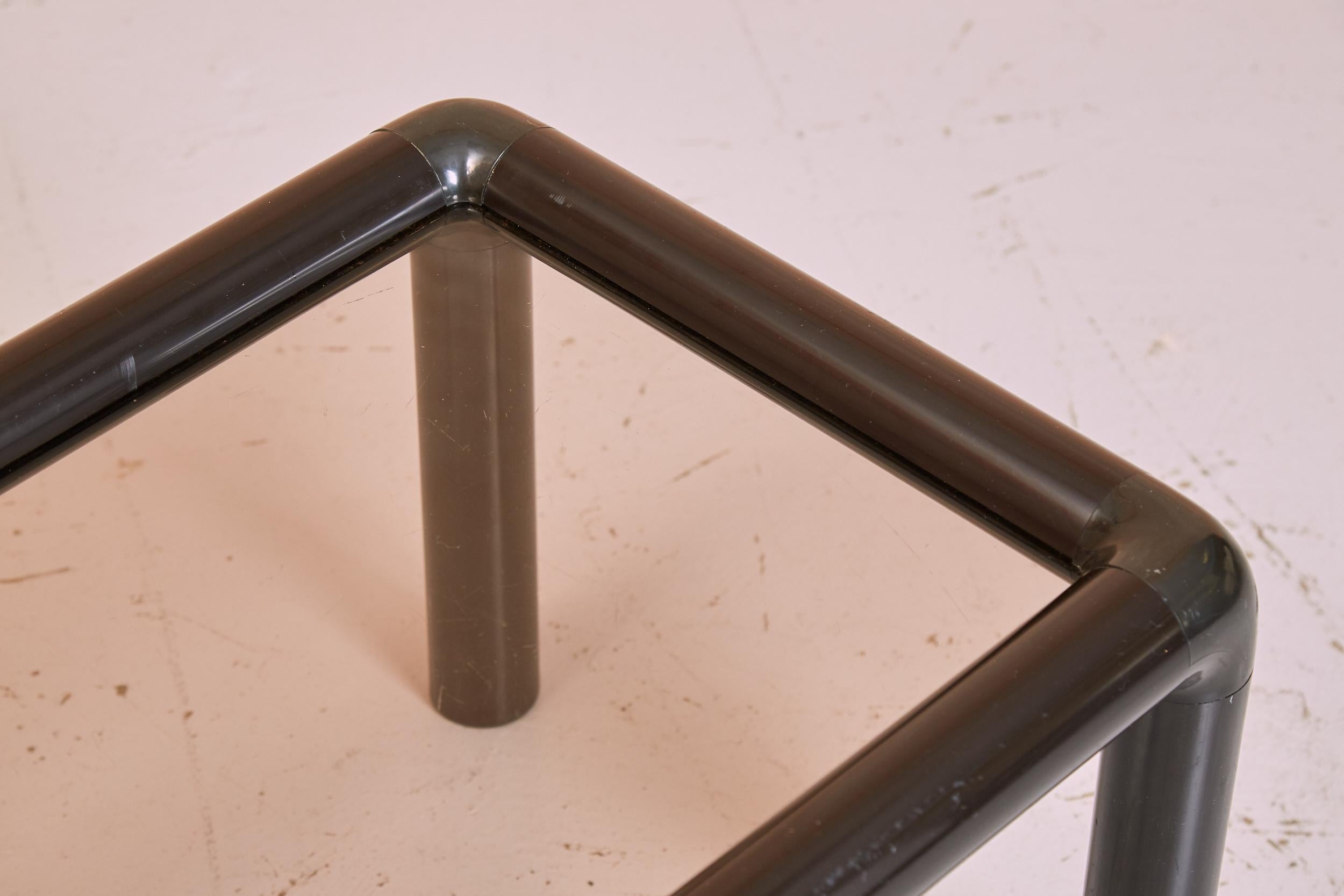 British Small Black Tubular Plastic Side Table with Smoked Glass, Postmodern, 1980s For Sale