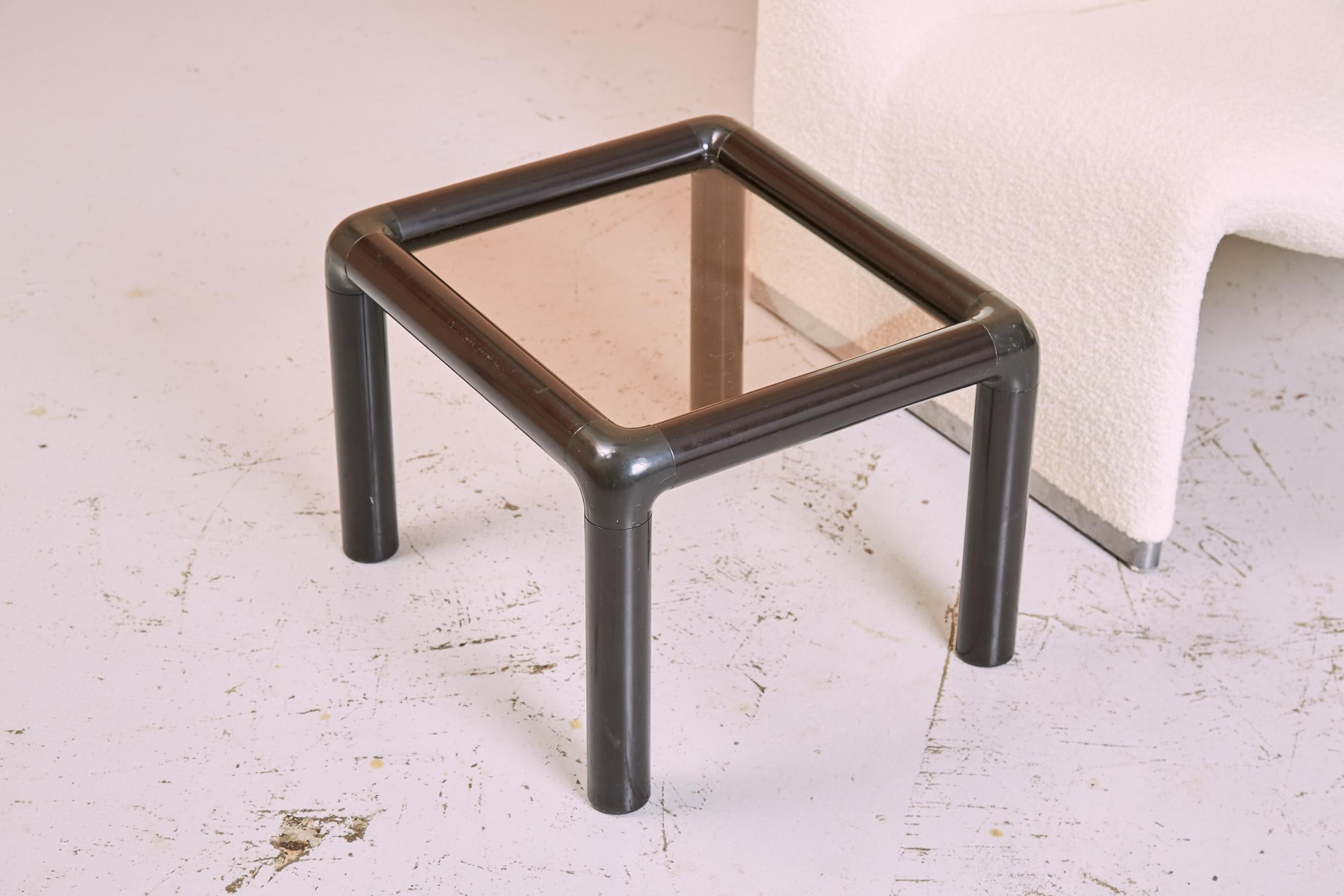 Small Black Tubular Plastic Side Table with Smoked Glass, Postmodern, 1980s For Sale 1