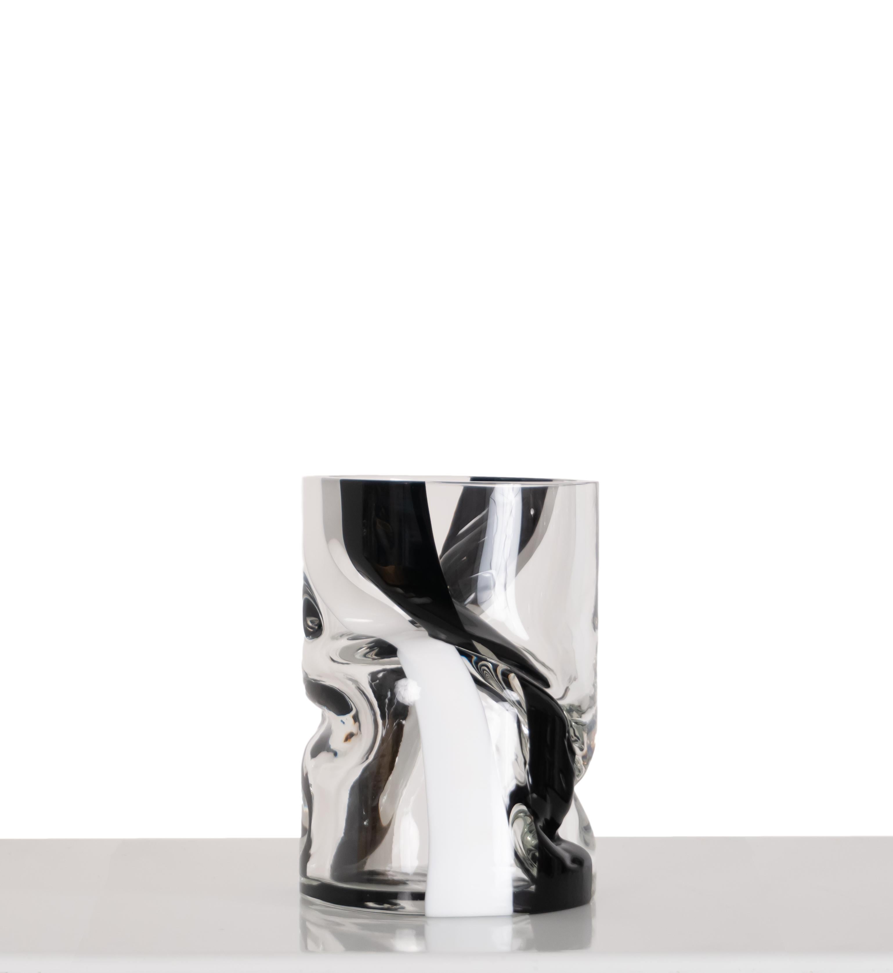 Small Black & White Crushed Hand Blown Glass Vase by Avram Rusu Studio In New Condition For Sale In Brooklyn, NY