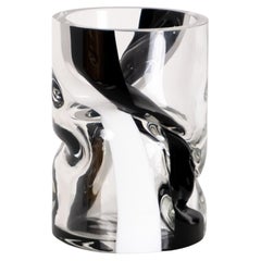 Small Black & White Crushed Hand Blown Glass Vase by Avram Rusu Studio