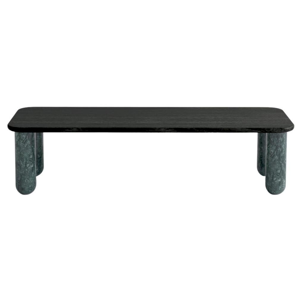 Small Black Wood and Green Marble "Sunday" Coffee Table, Jean-Baptiste Souletie For Sale