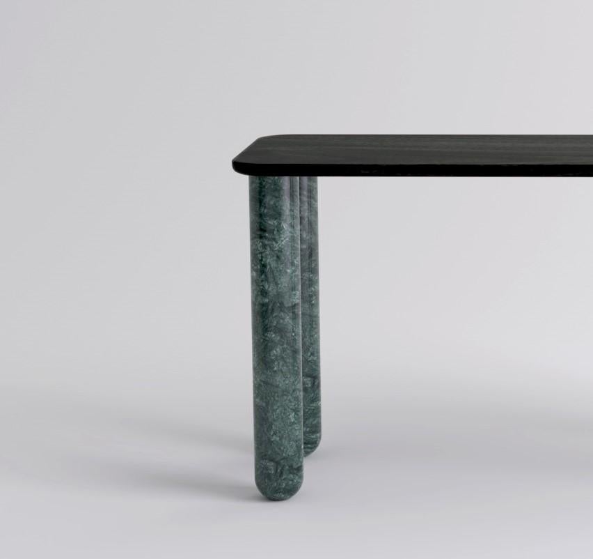 Modern Small Black Wood and Green Marble 