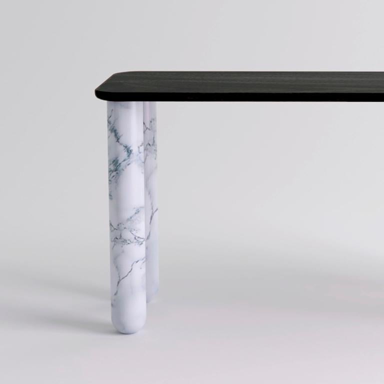 Modern Small Black Wood and White Marble 