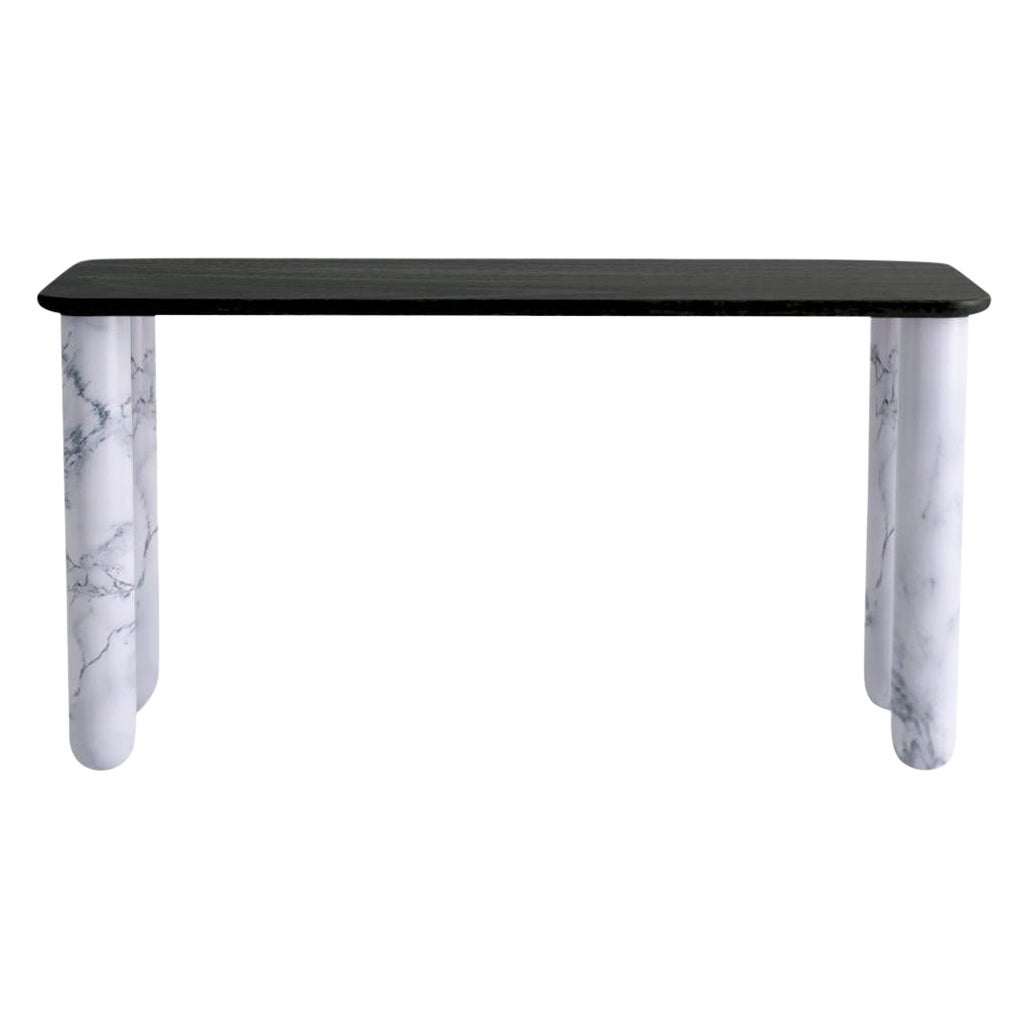 Small Black Wood and White Marble "Sunday" Dining Table, Jean-Baptiste Souletie For Sale