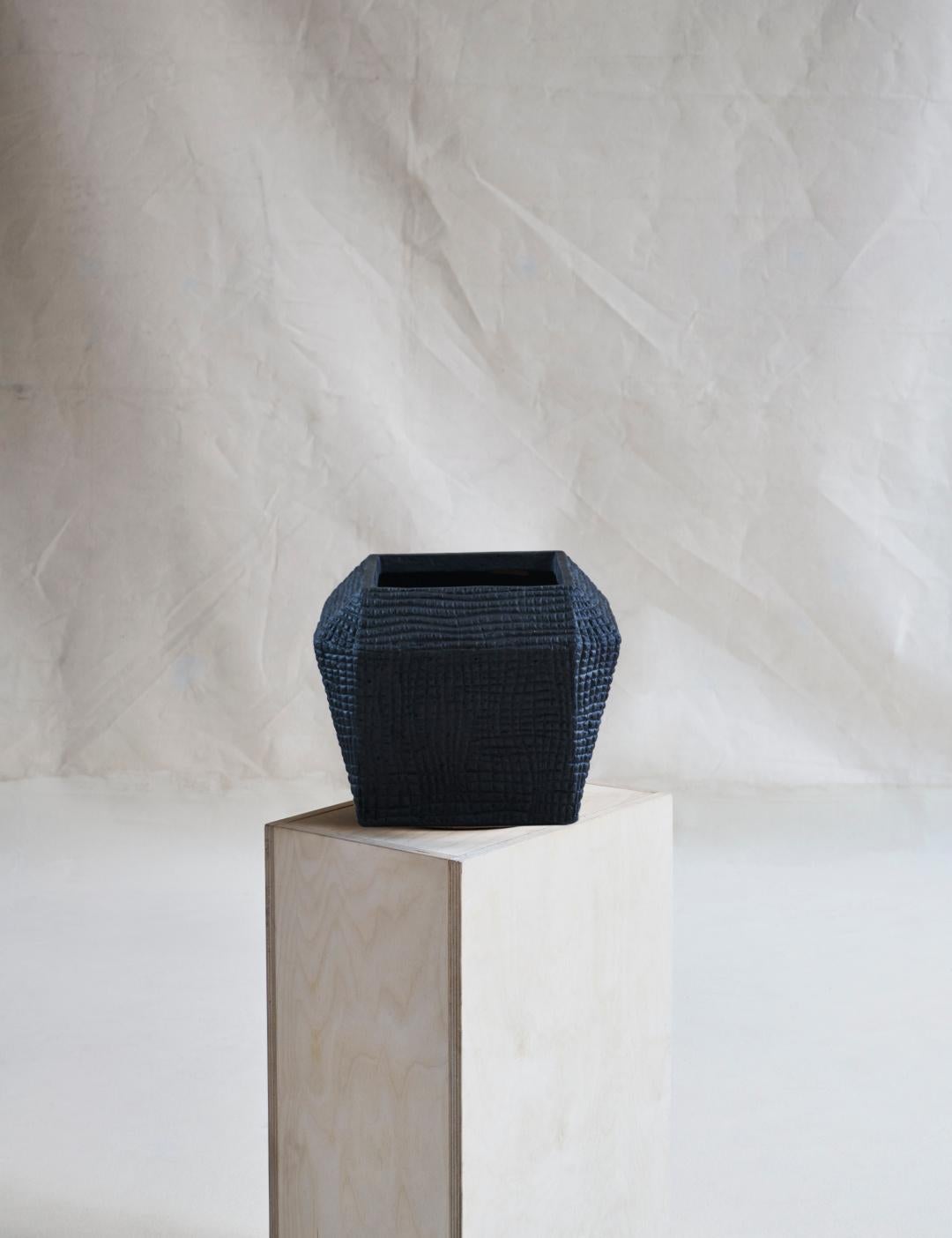 Philippine Small Black Wood & Paper Composite Geometric Vessel by Studio Laurence For Sale