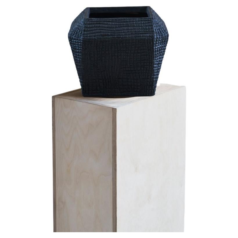 Small Black Wood & Paper Composite Geometric Vessel by Studio Laurence For Sale