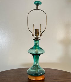 Small Blenko Lamp with finial in sea green