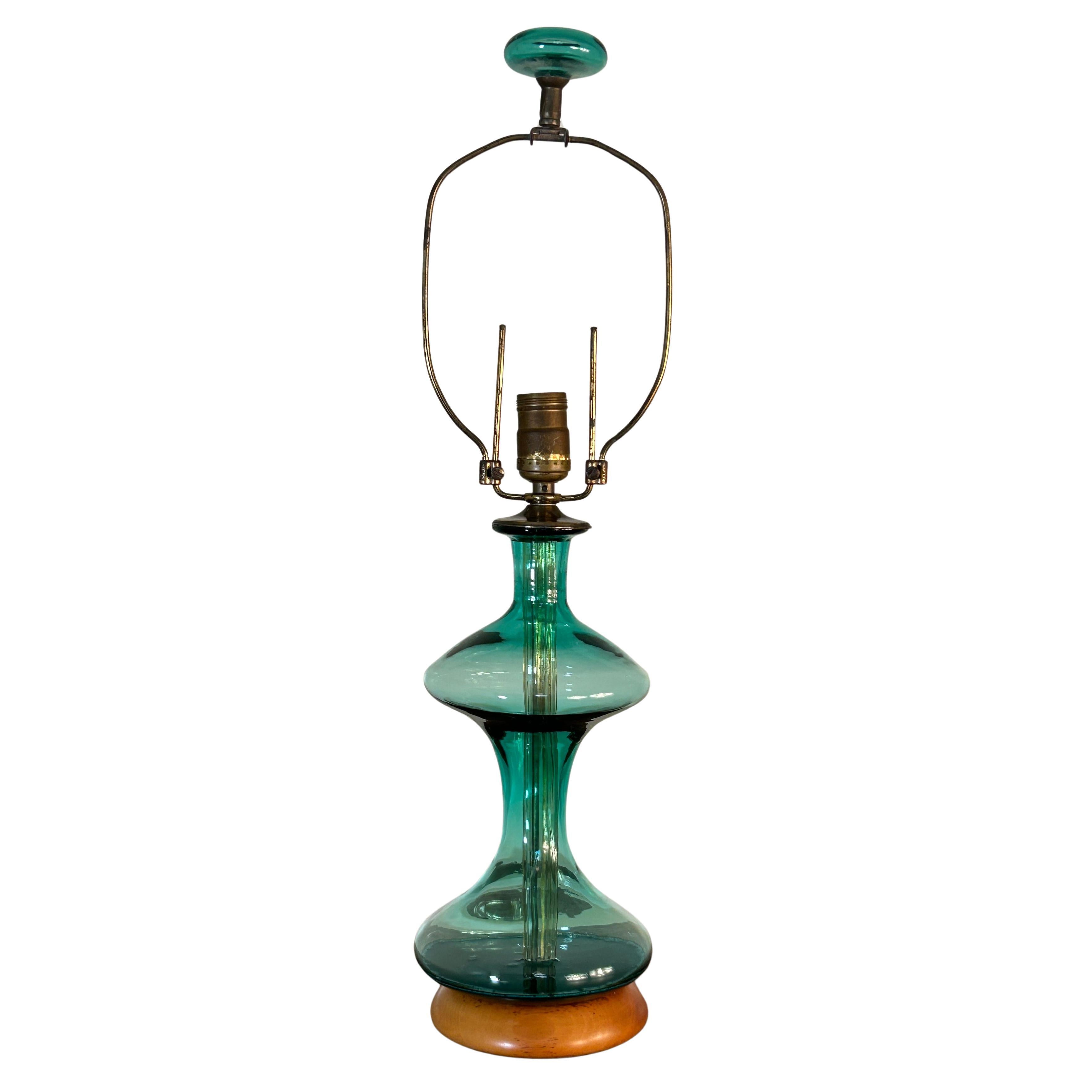 Small Blenko Lamp with finial in sea green