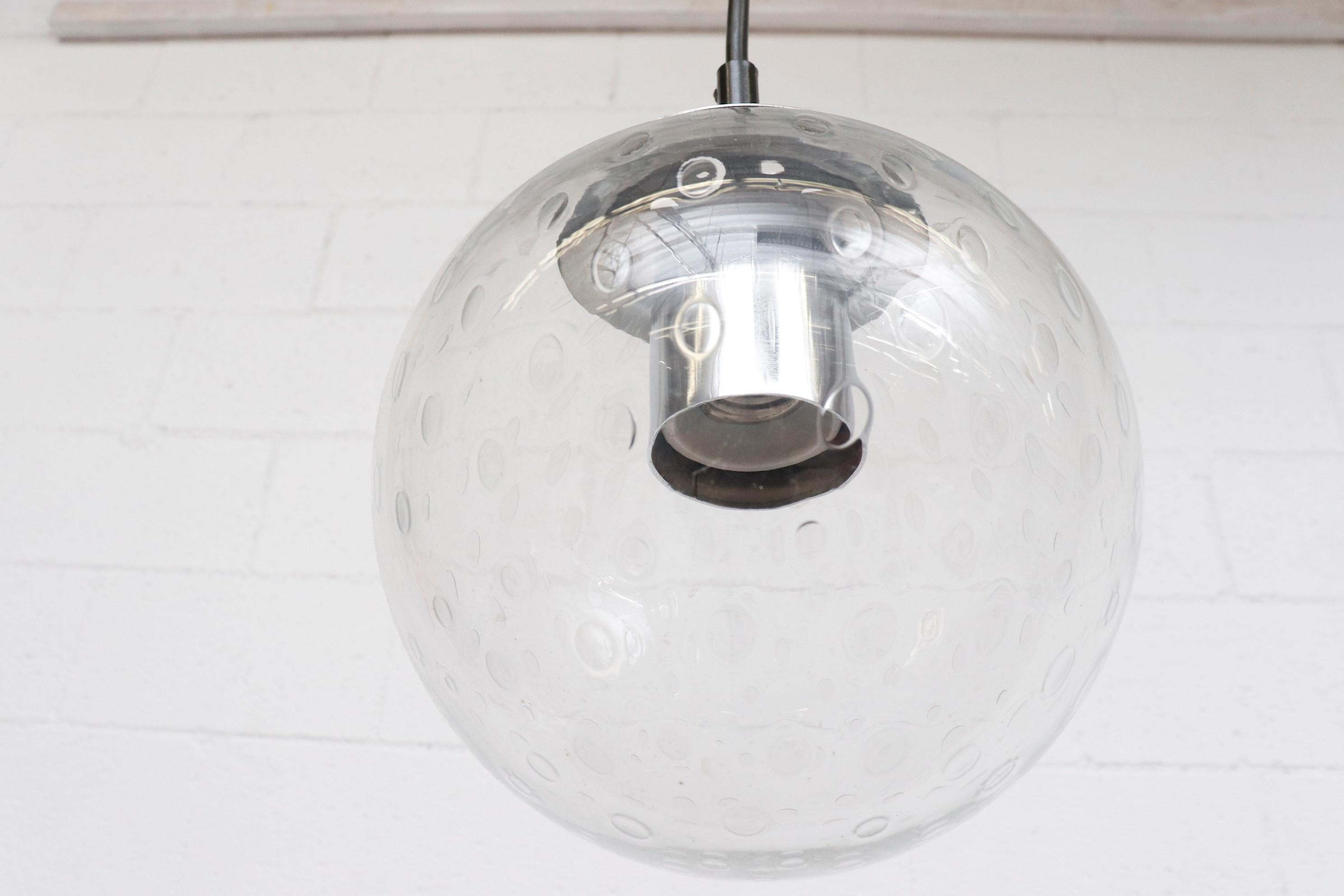 Small Hand Blown Glass Globe Pendants by RAAK with Chrome Hardware For Sale 5