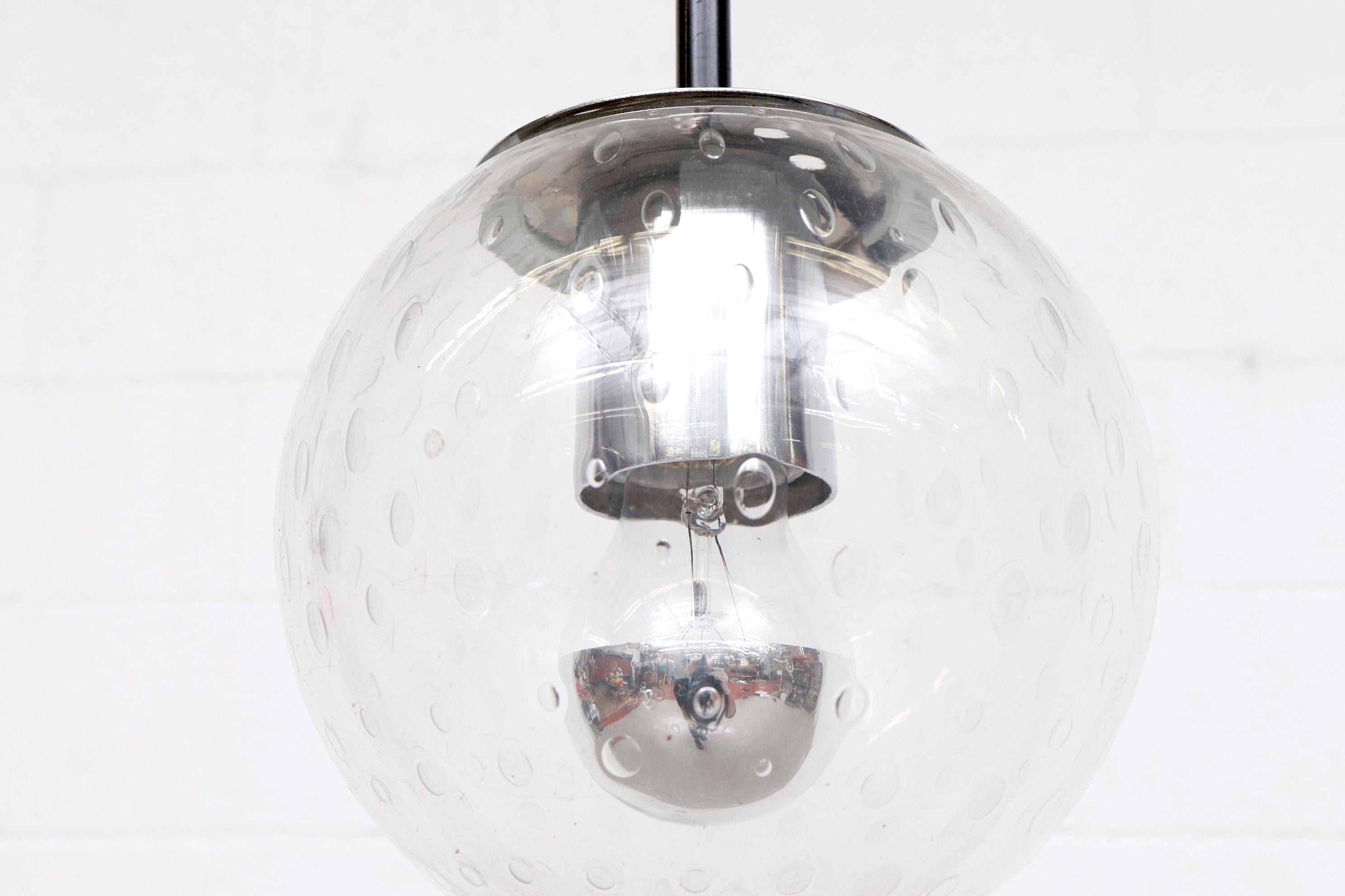 Small Hand Blown Glass Globe Pendants by RAAK with Chrome Hardware For Sale 1