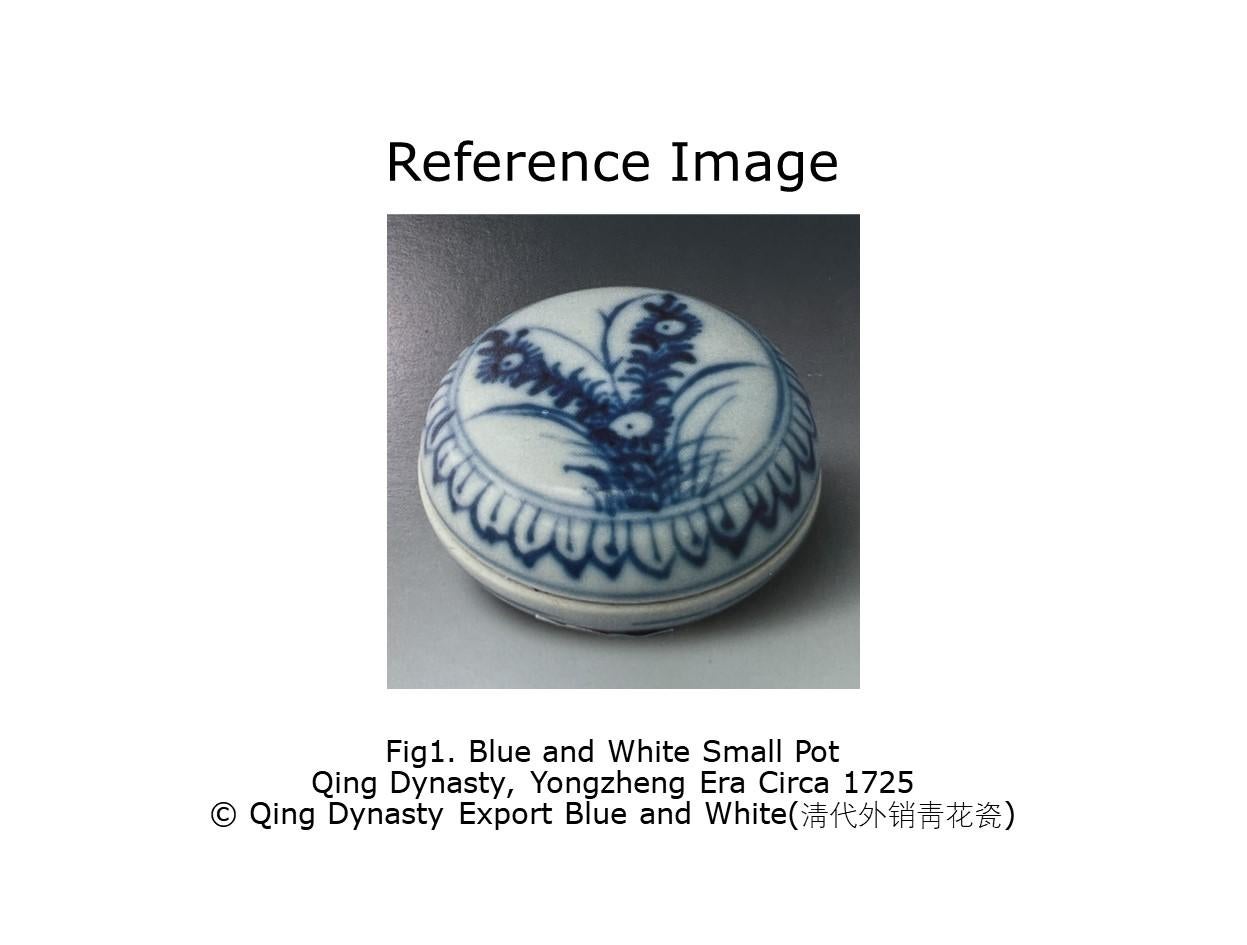 Petite boîte à cosmétiques bleue et blanche circa 1725, Dynastie Qing, époque Yongzheng en vente 2