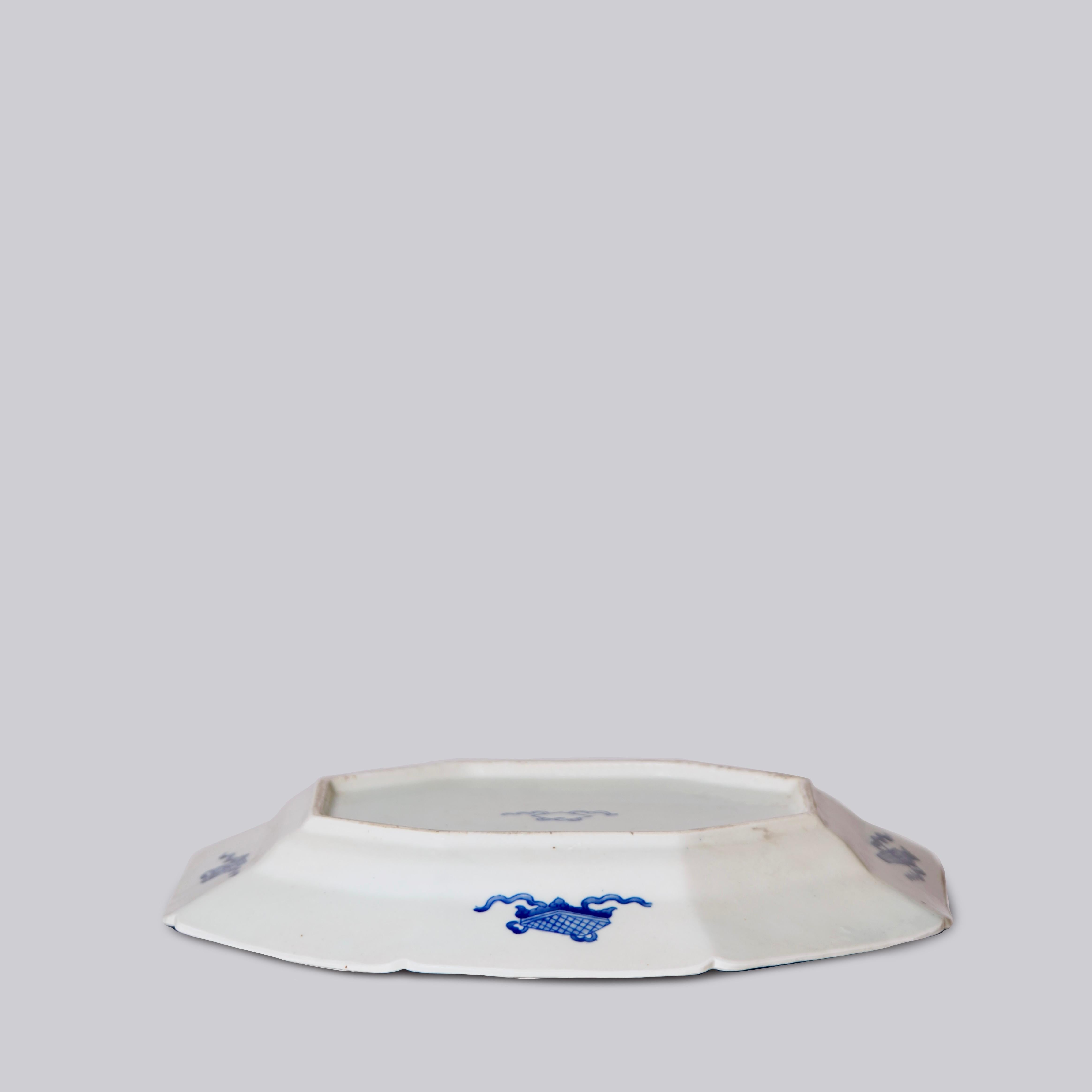 Fired Small Blue and White Willow Ware Octagonal Porcelain Platter For Sale