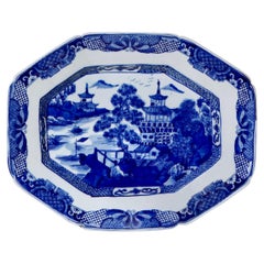 Vintage Small Blue and White Willow Ware Octagonal Porcelain Platter