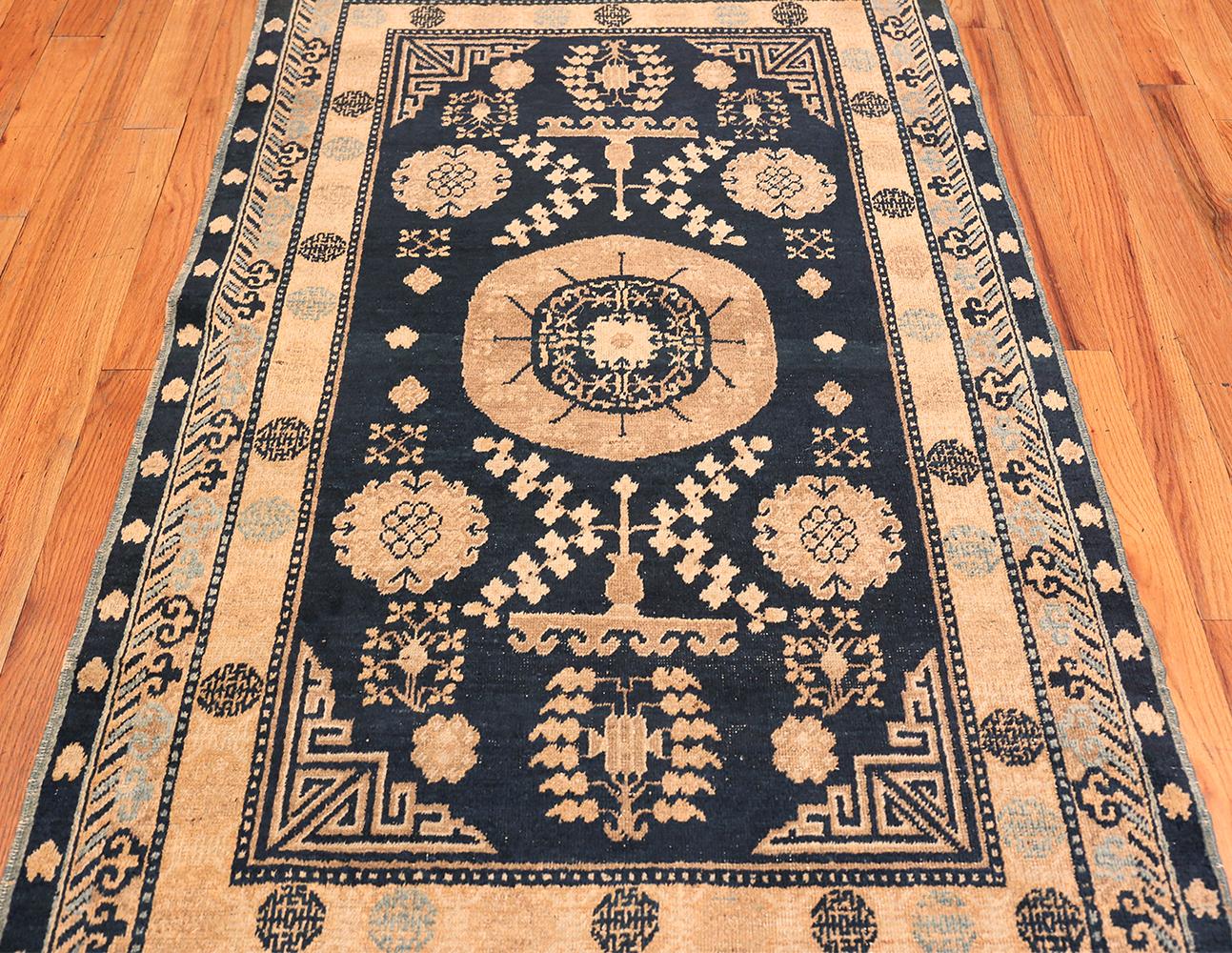 Small Blue Background Antique Khotan Rug In Good Condition In New York, NY