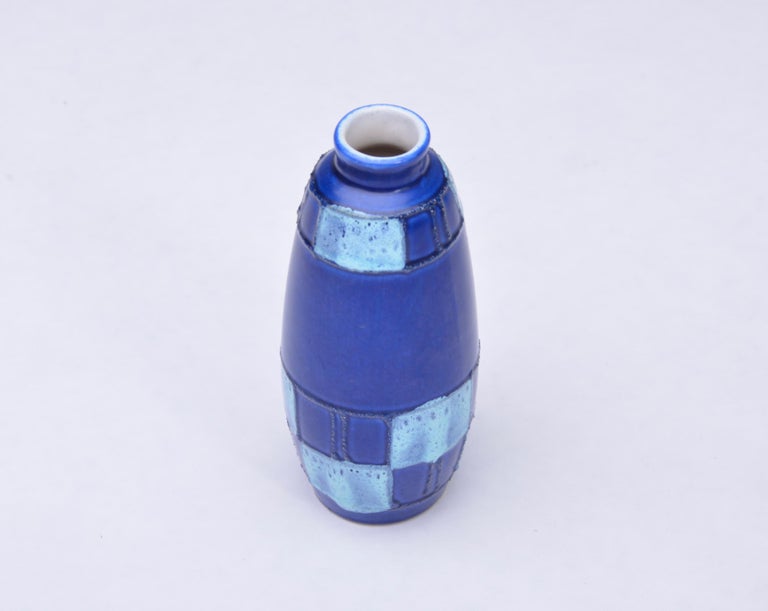 Mid-Century Modern Small Blue Ceramic Vase by Strehla Keramik, 1950s For Sale