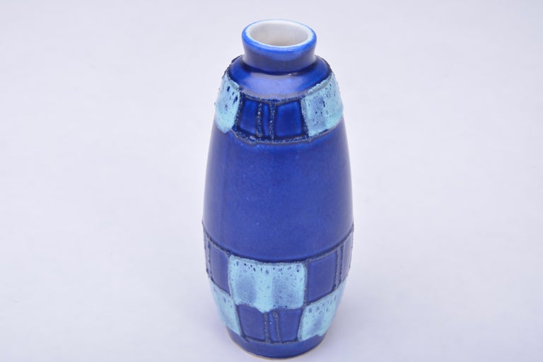 German Small Blue Ceramic Vase by Strehla Keramik, 1950s For Sale