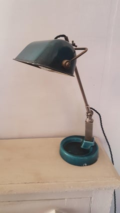 Small Blue Enameled and Chrome Bankers Lamp