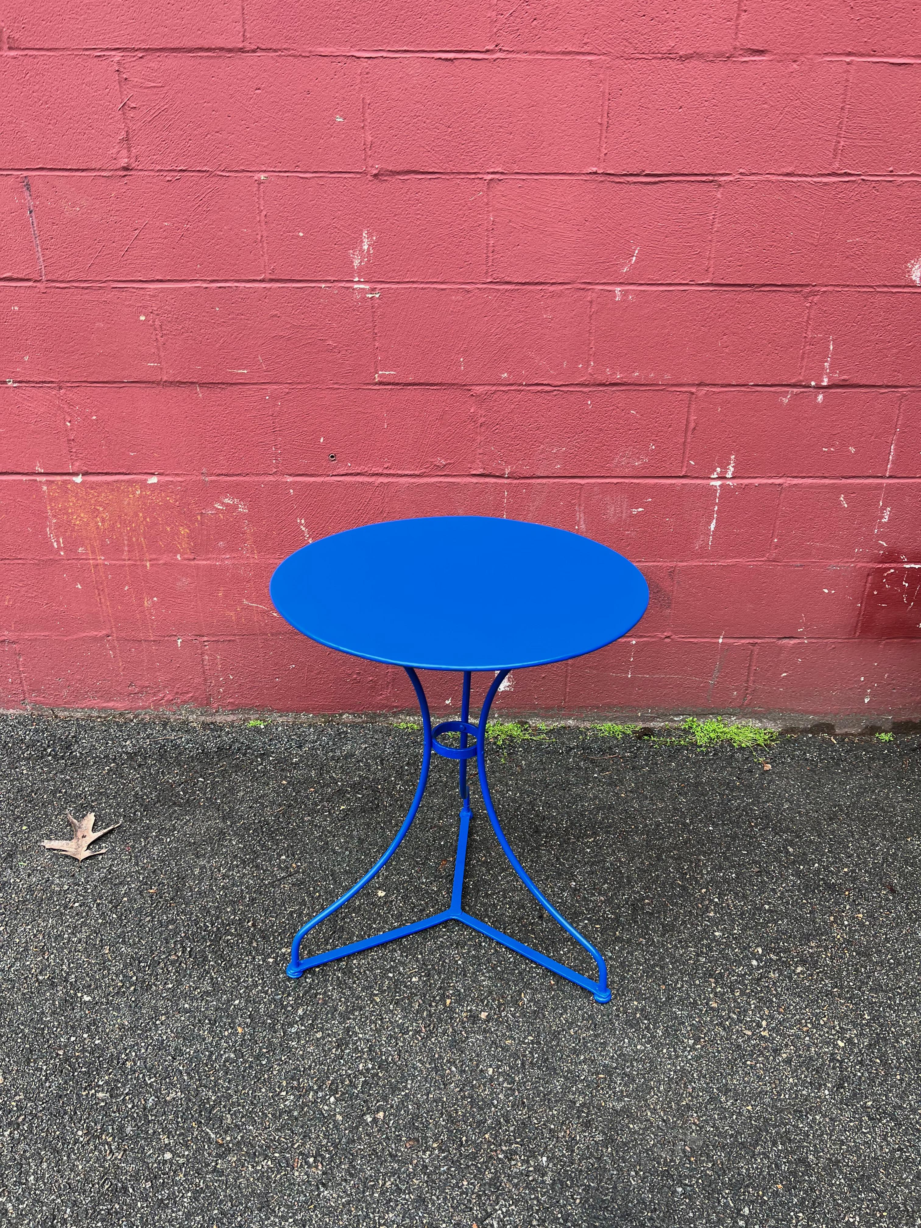 Small Blue French Iron Bistro Table For Sale 5