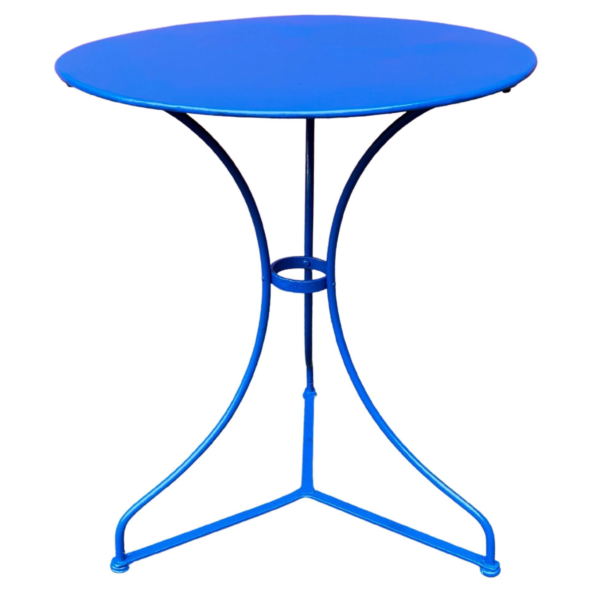 Small Blue French Iron Bistro Table For Sale