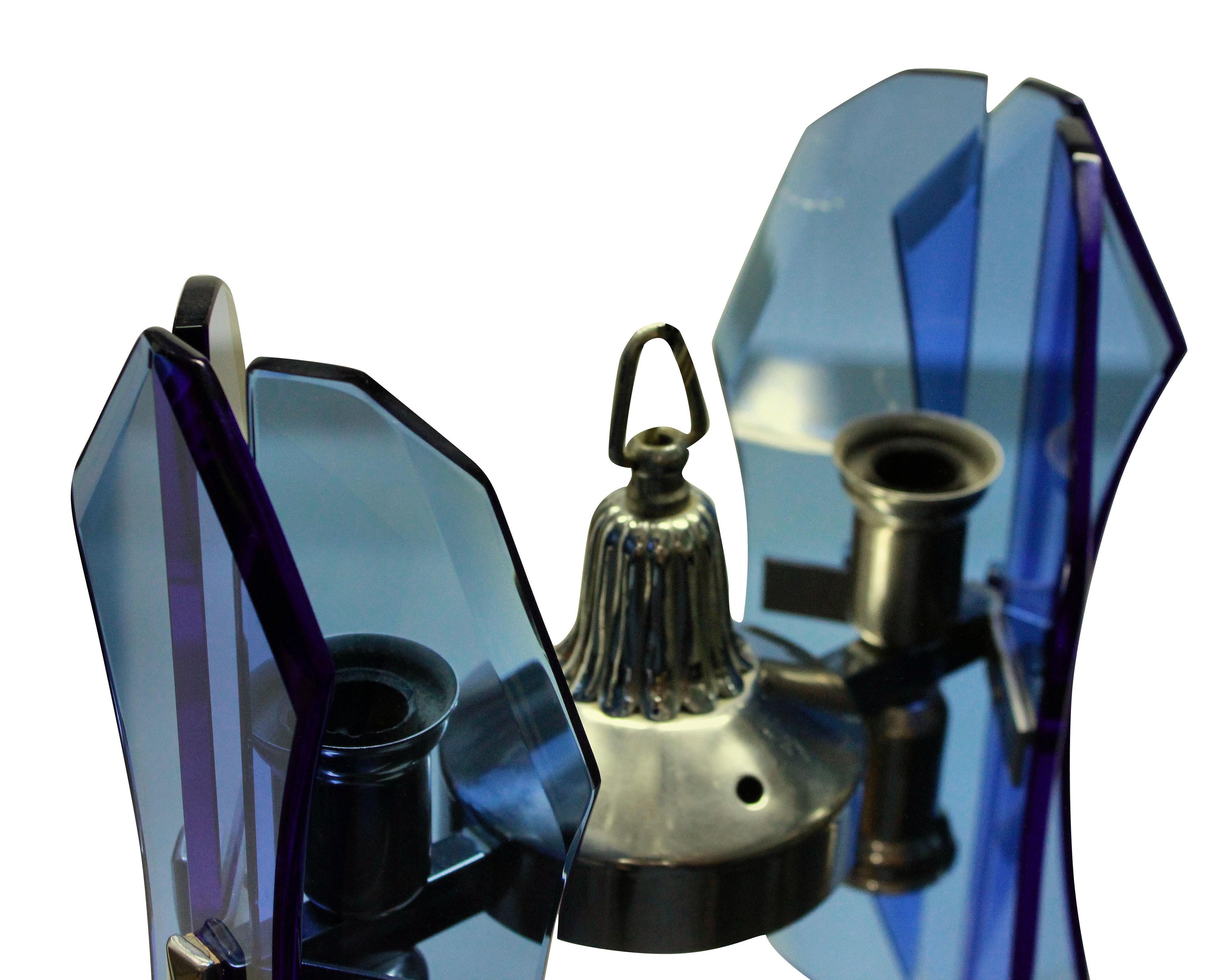 Mid-Century Modern Small Blue Glass Pendant Light by Veca