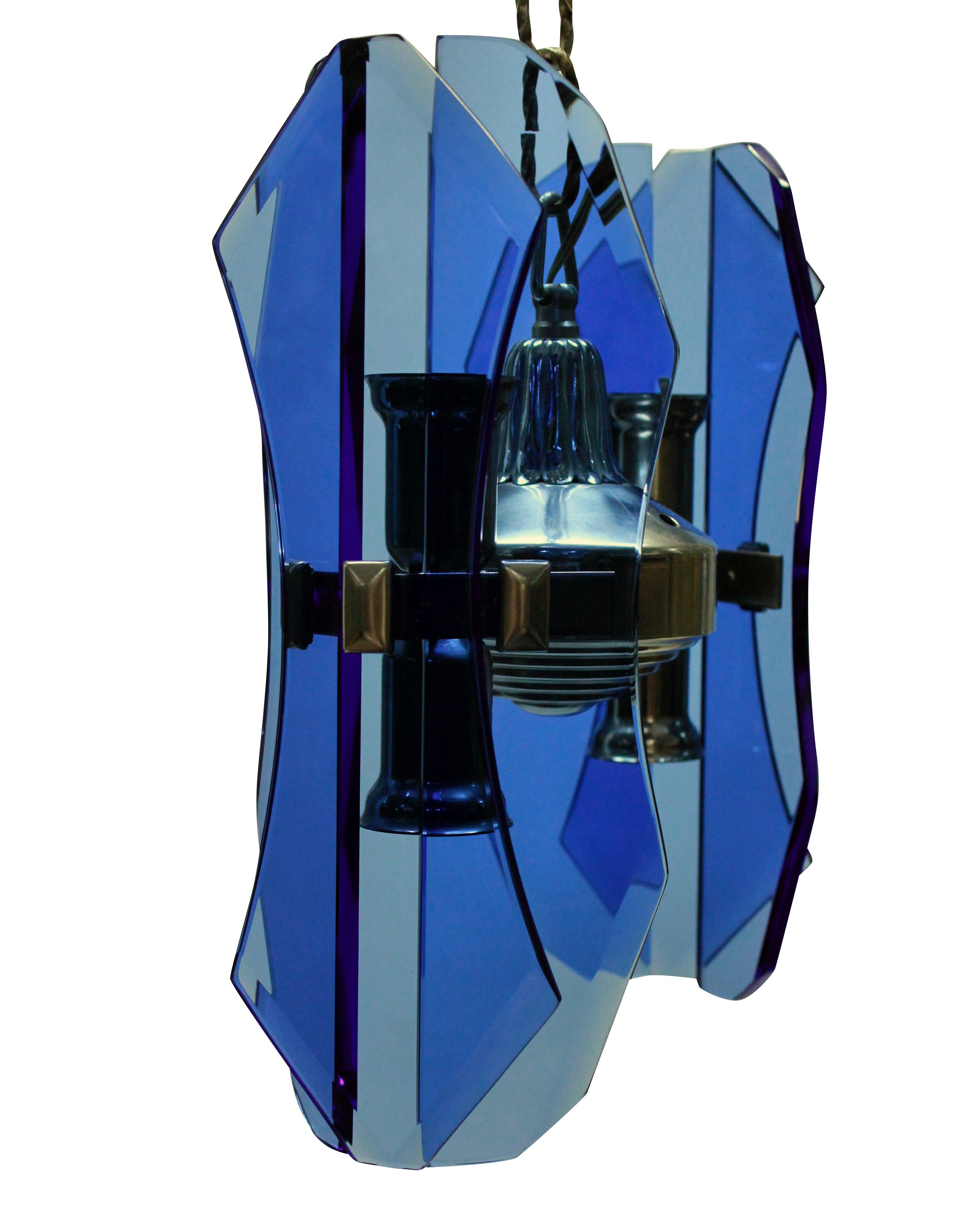 Italian Small Blue Glass Pendant Light by Veca