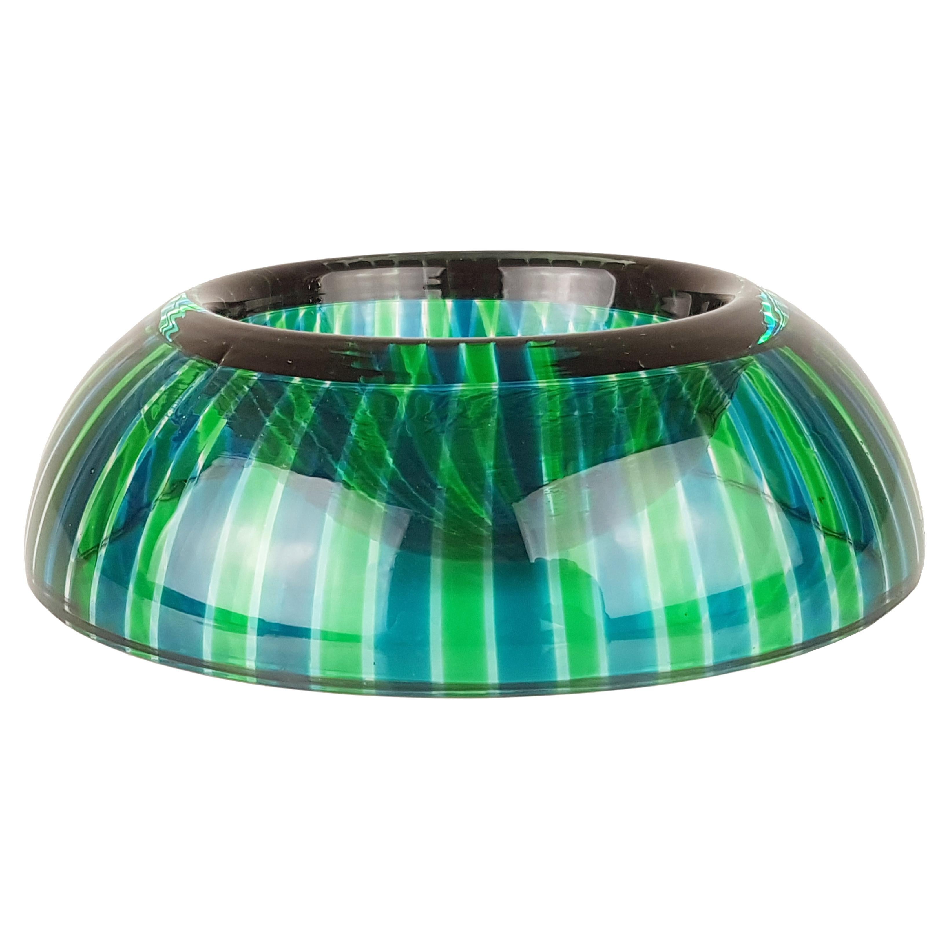 Small blue & green Murano Glass ashtray attributed to Ve Art, 1980s For Sale
