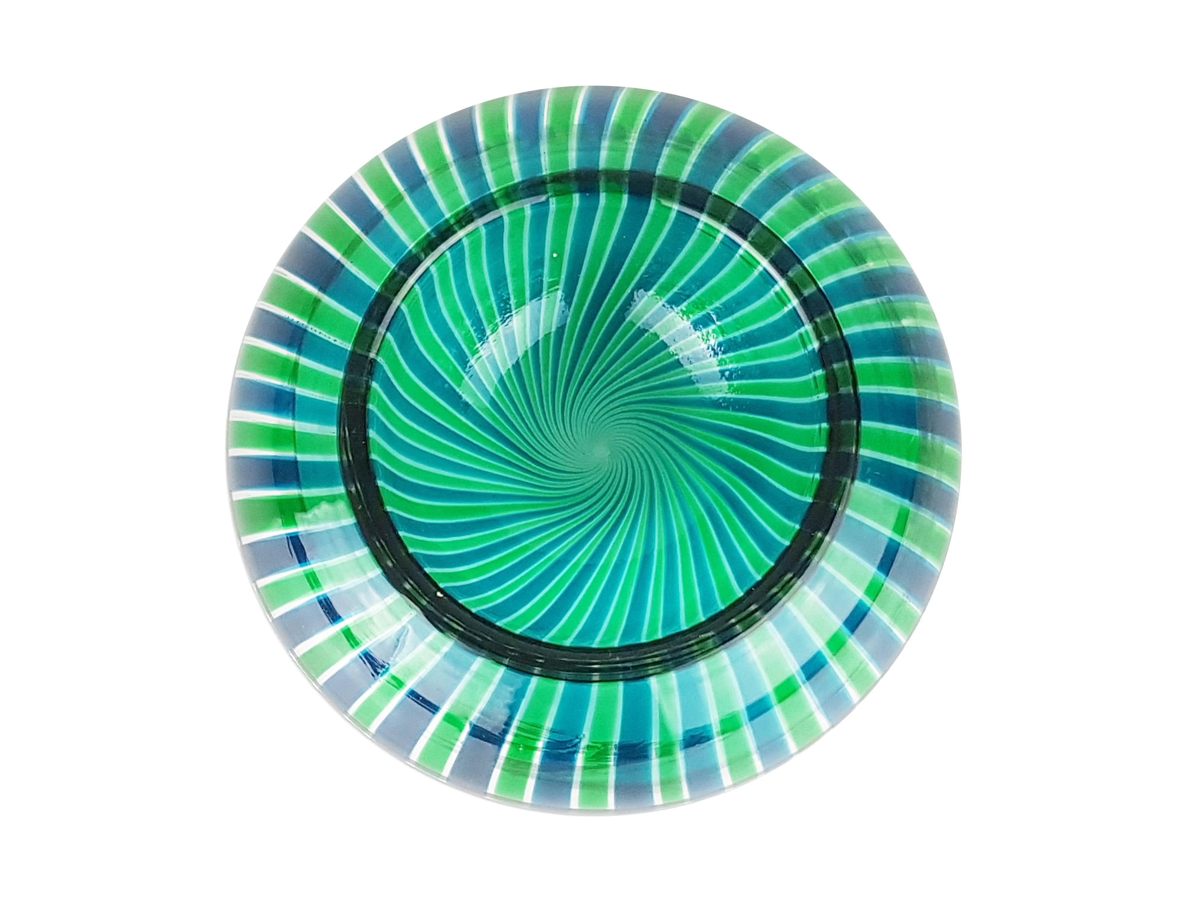 Cenicero pequeño de cristal de Murano azul y verde de Lino Tagliapietra para Emmetre, años 80 Hecho a mano