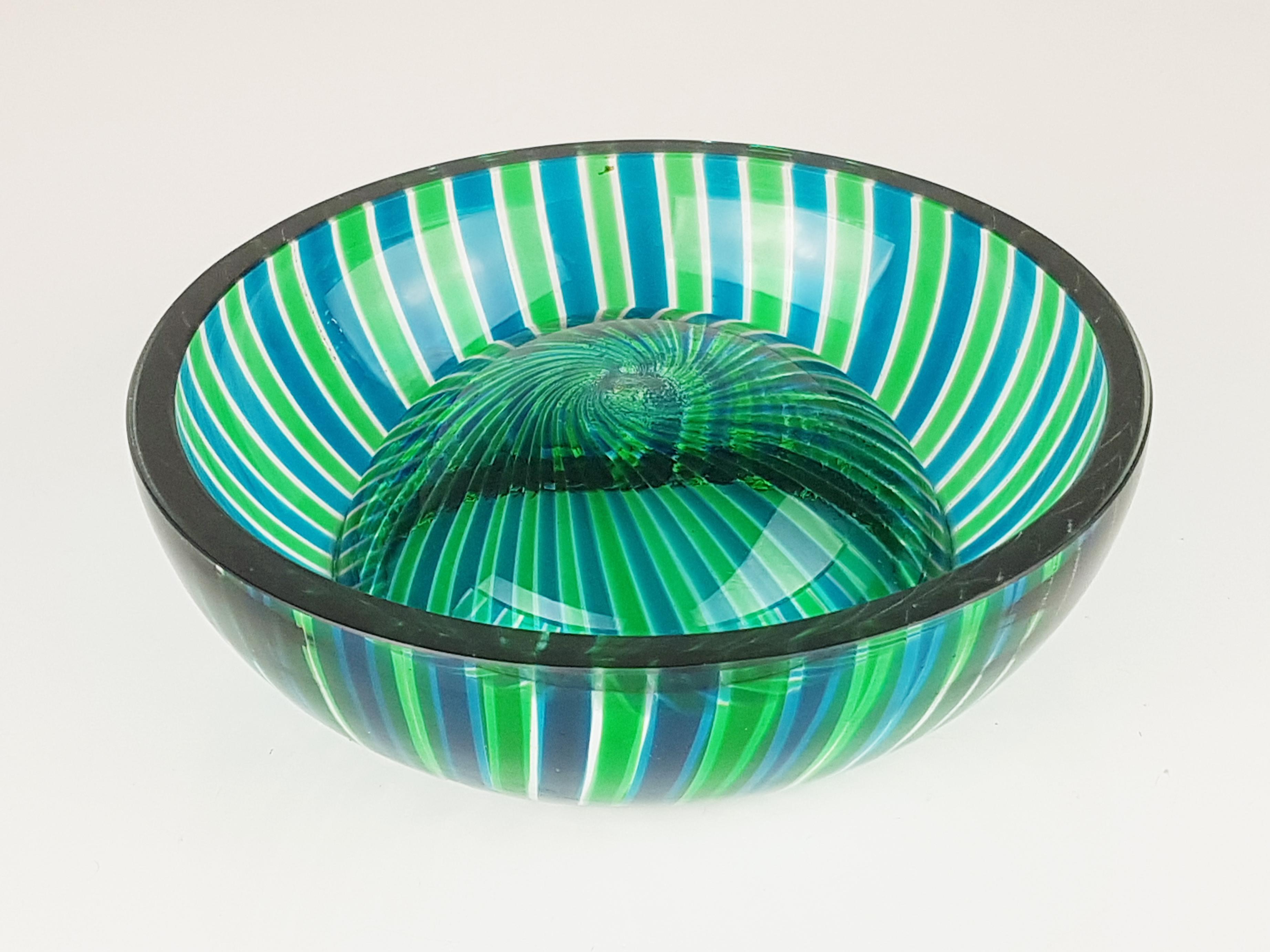 Cenicero pequeño de cristal de Murano azul y verde de Lino Tagliapietra para Emmetre, años 80 en Excelente Estado en Varese, Lombardia