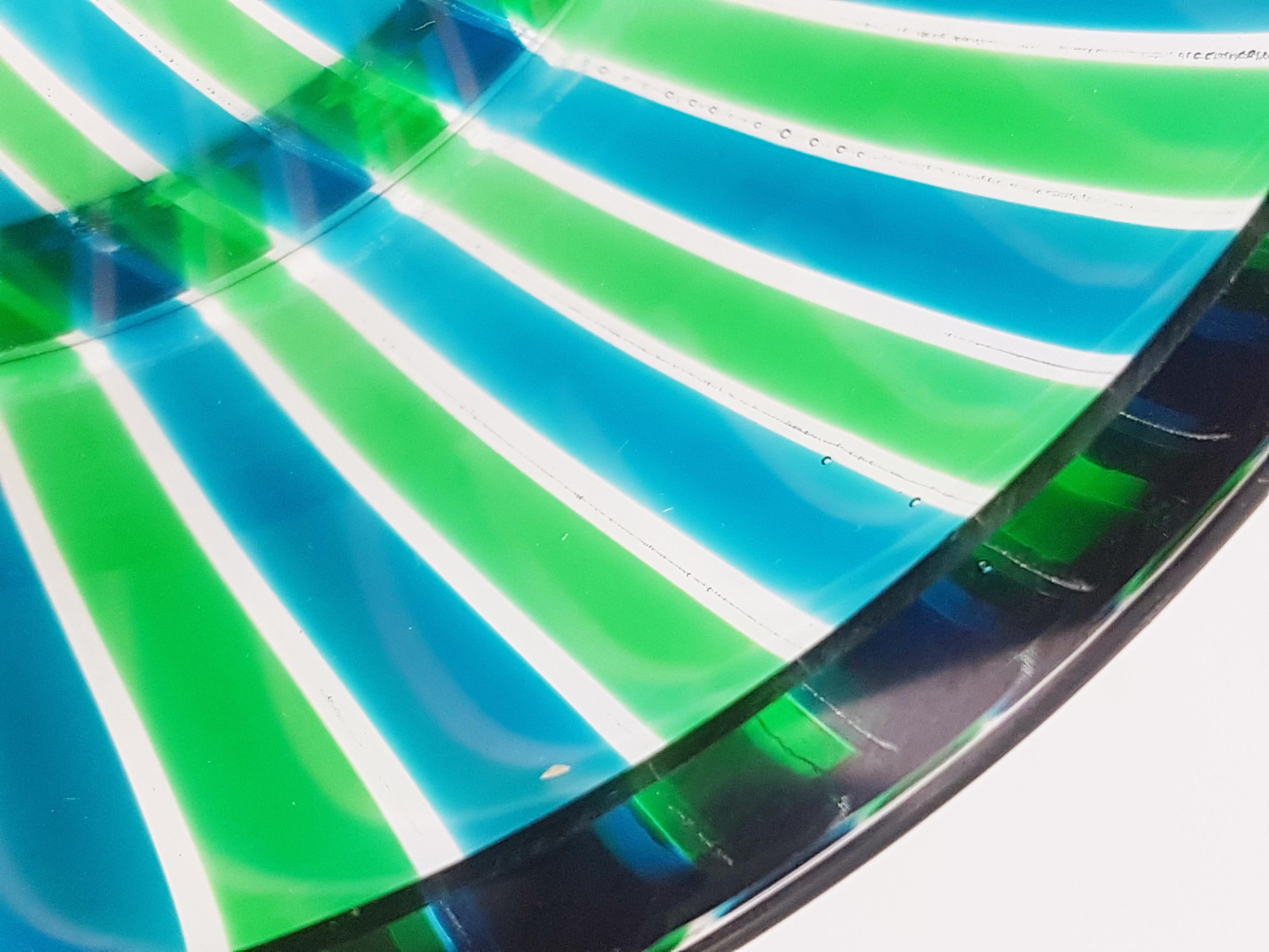 Cenicero pequeño de cristal de Murano azul y verde de Lino Tagliapietra para Emmetre, años 80 finales del siglo XX