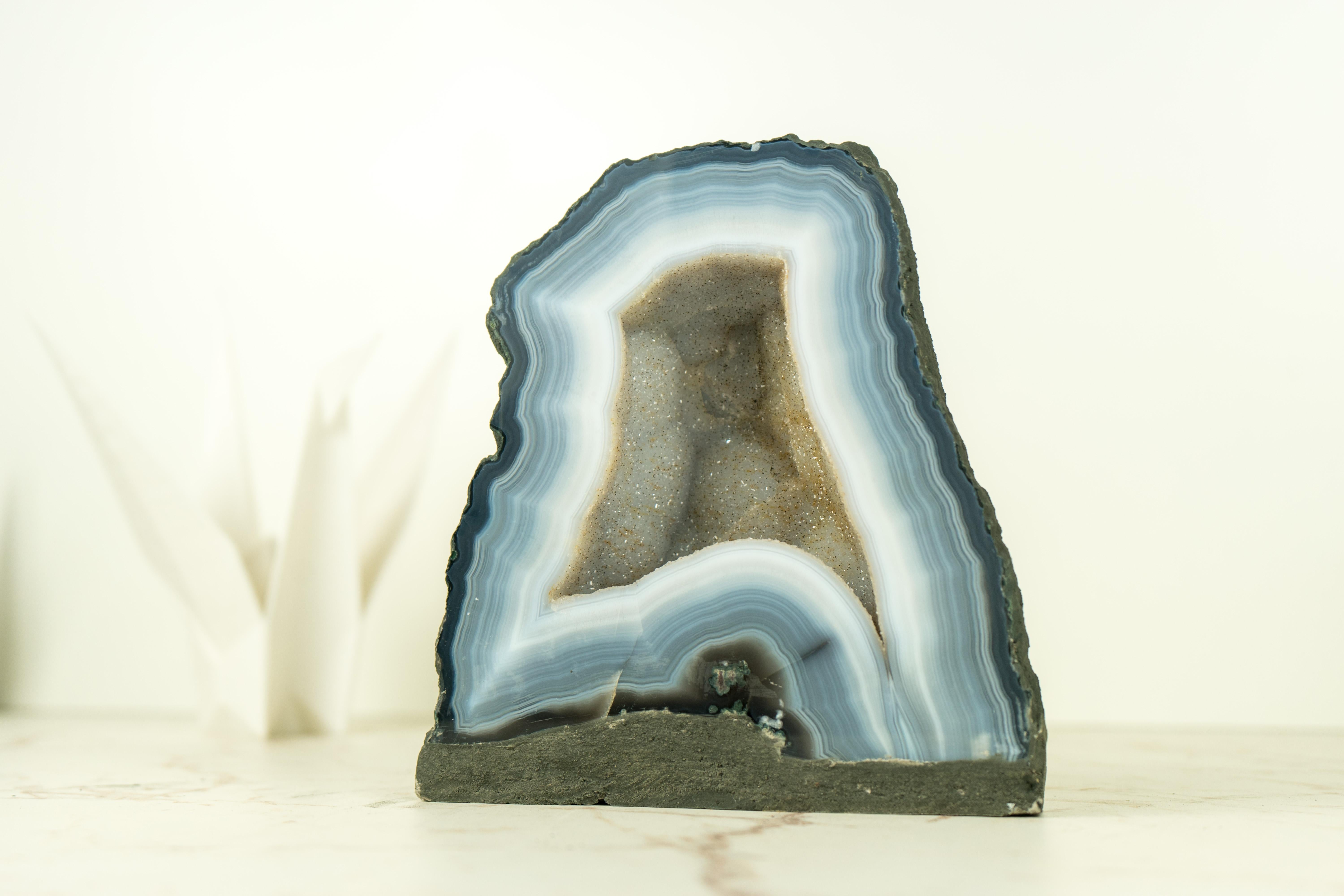 Small Blue Lace Agate Geode Cathedral with White Galaxy Druzy  For Sale 2