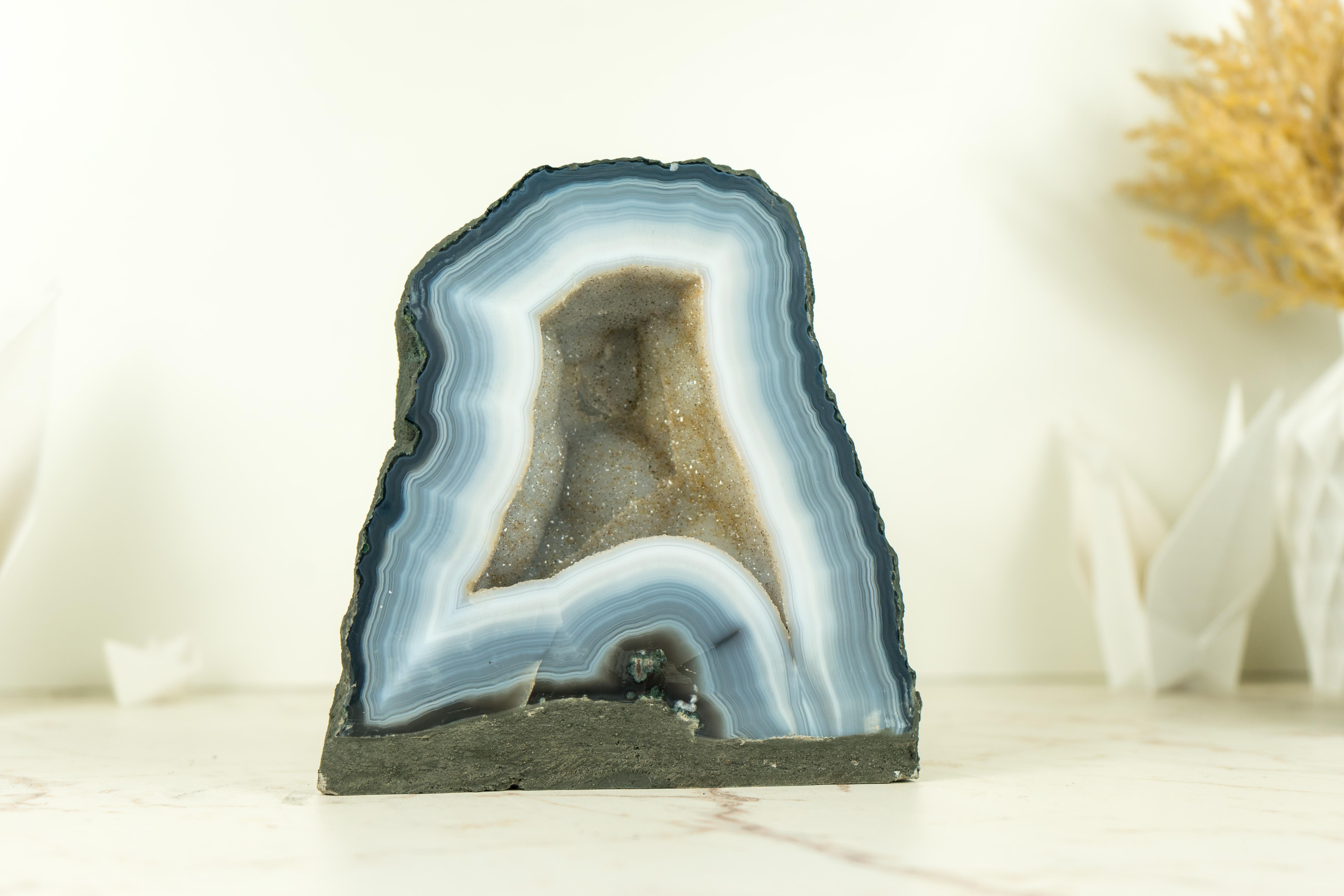 Small Blue Lace Agate Geode Cathedral with White Galaxy Druzy  For Sale 3