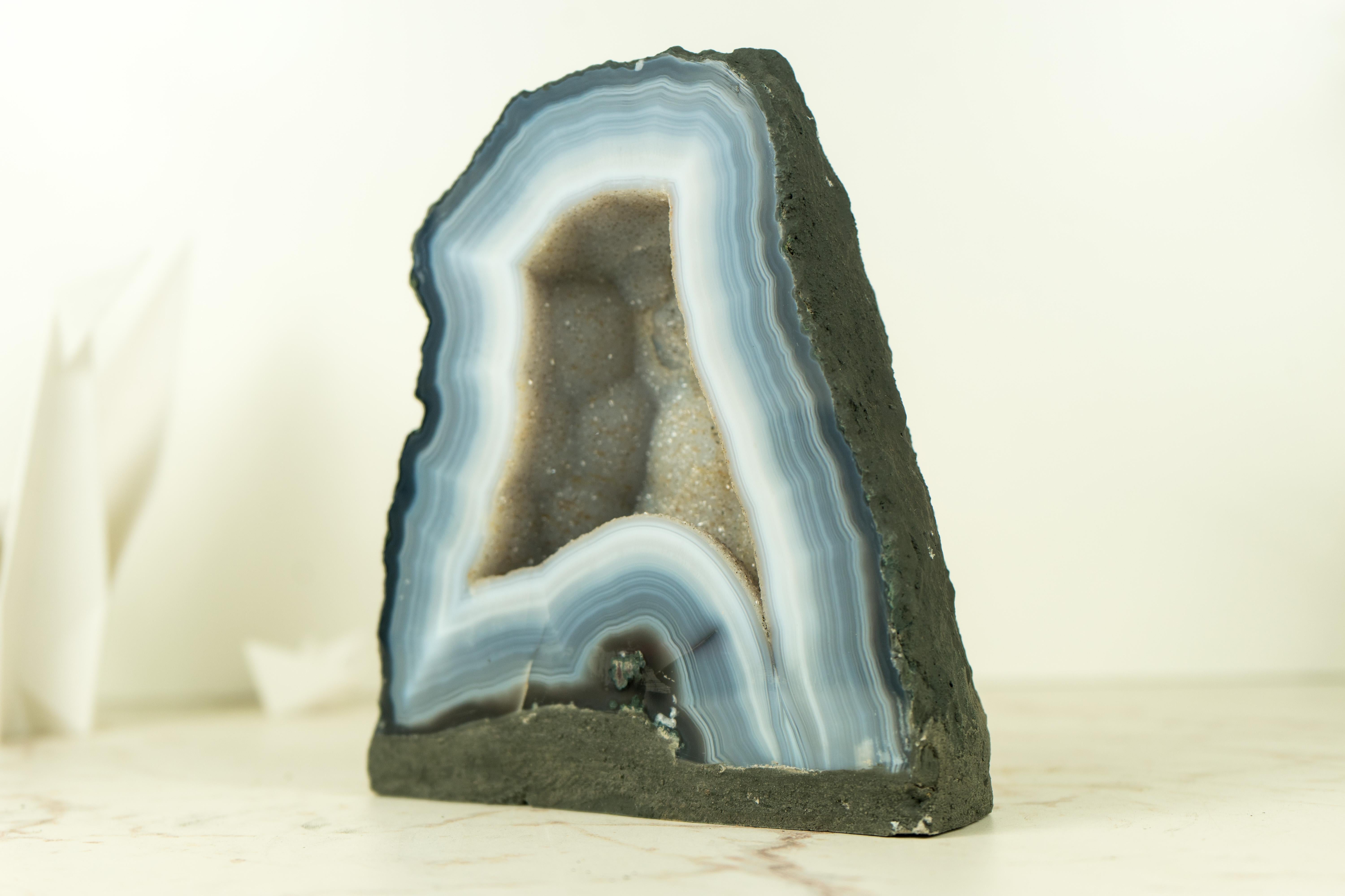 Small Blue Lace Agate Geode Cathedral with White Galaxy Druzy  For Sale 4
