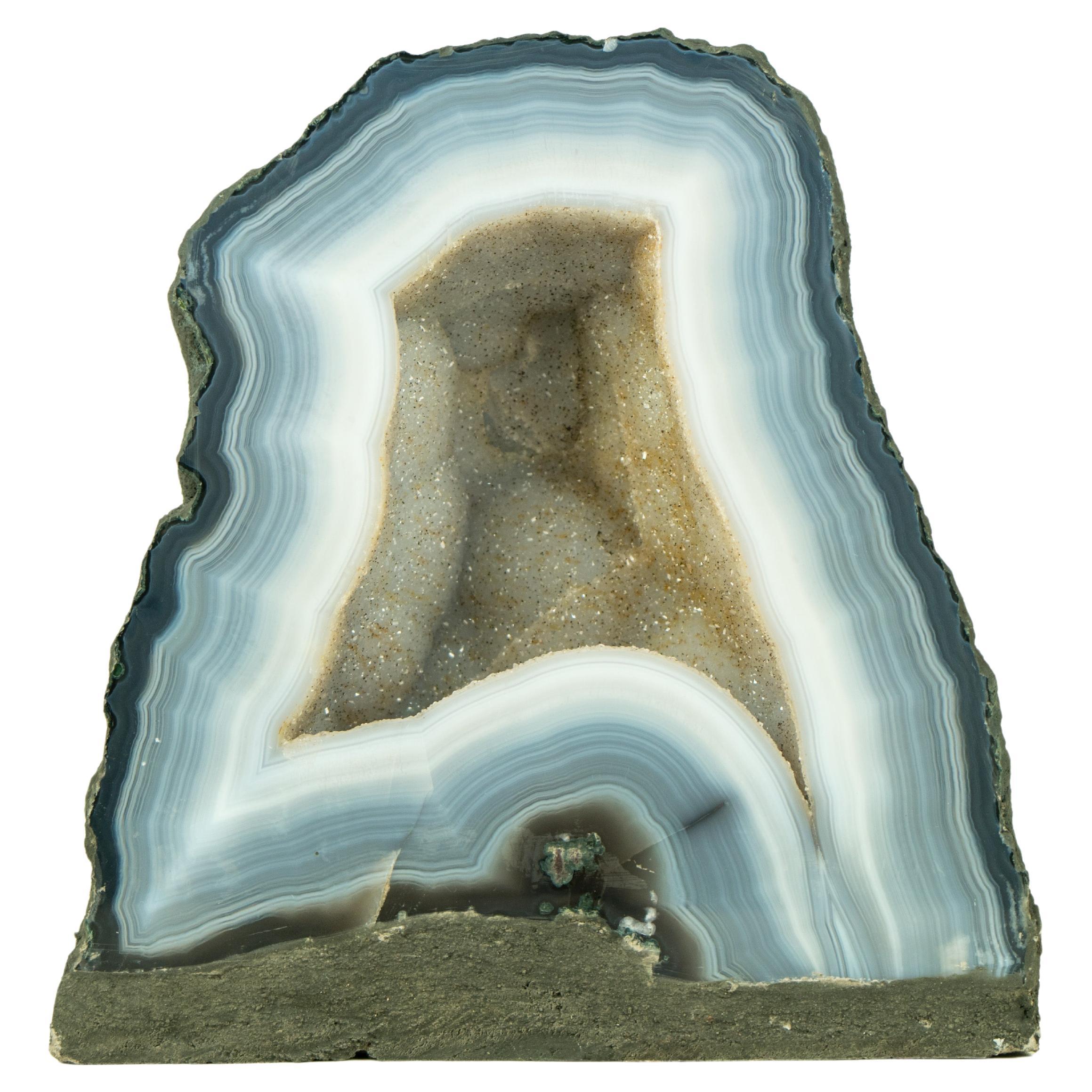 Small Blue Lace Agate Geode Cathedral with White Galaxy Druzy  For Sale