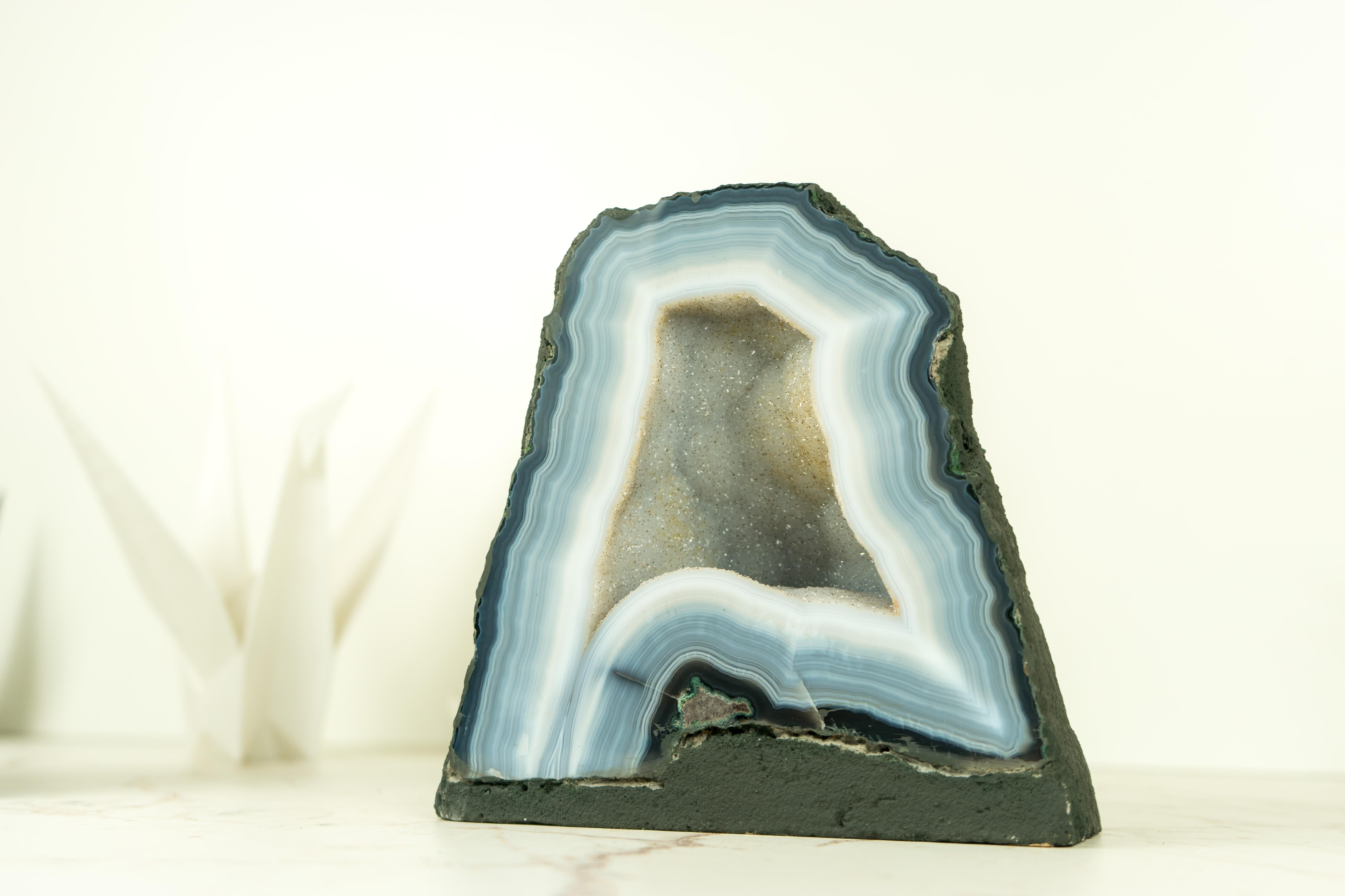 Small Blue Lace Agate Geode Cave with White Galaxy Druzy For Sale 5