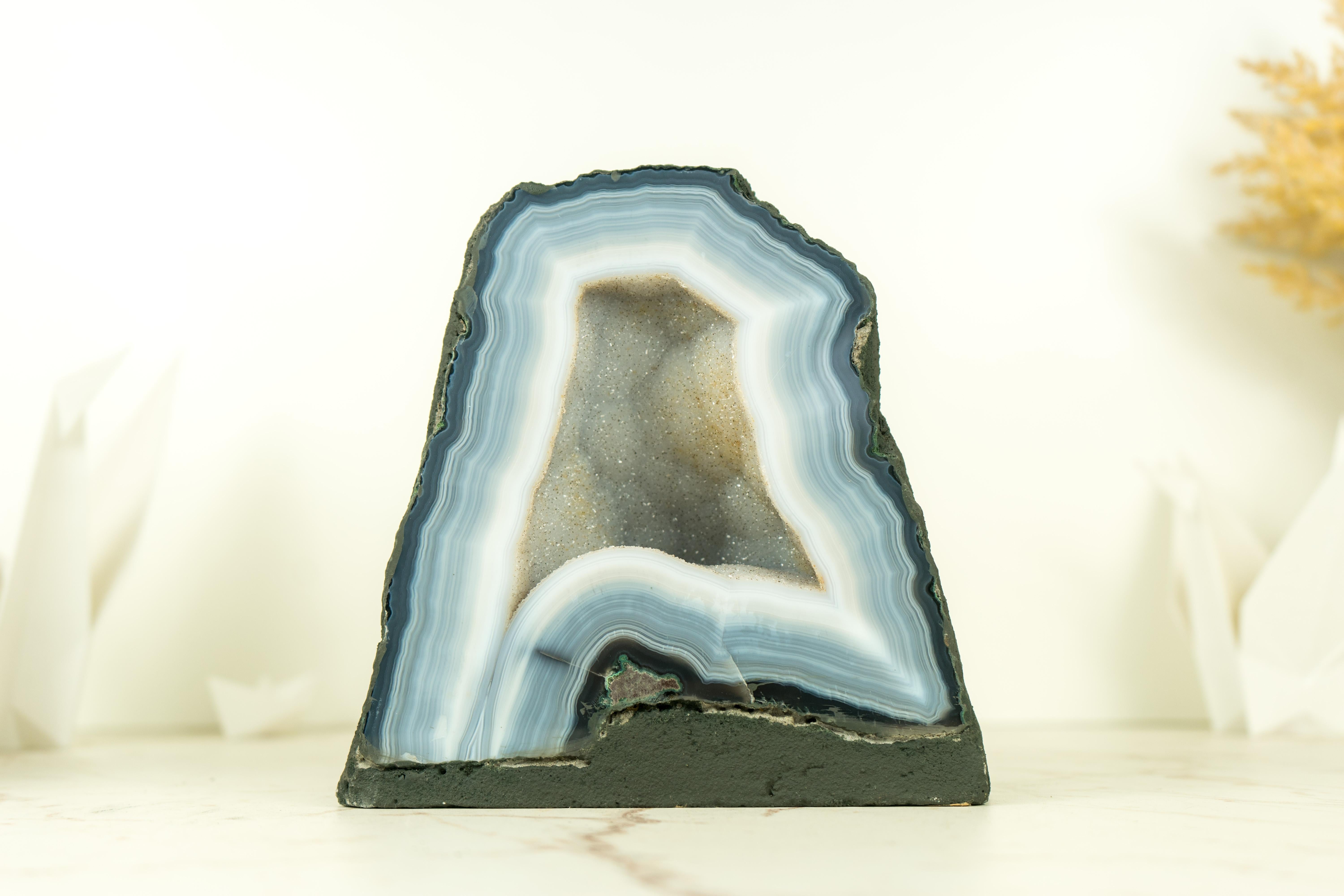 Small Blue Lace Agate Geode Cave with White Galaxy Druzy For Sale 6