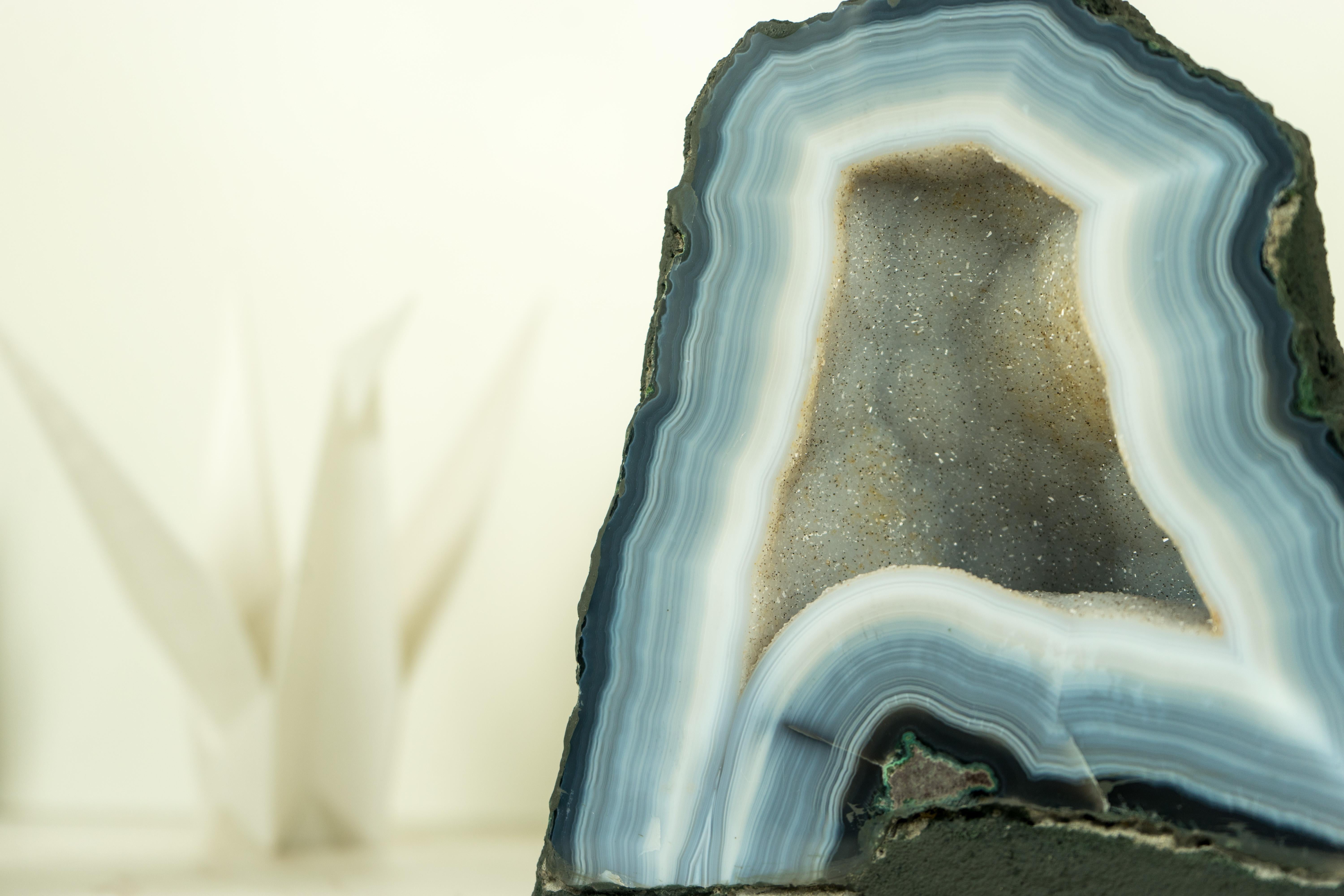 Small Blue Lace Agate Geode Cave with White Galaxy Druzy For Sale 1