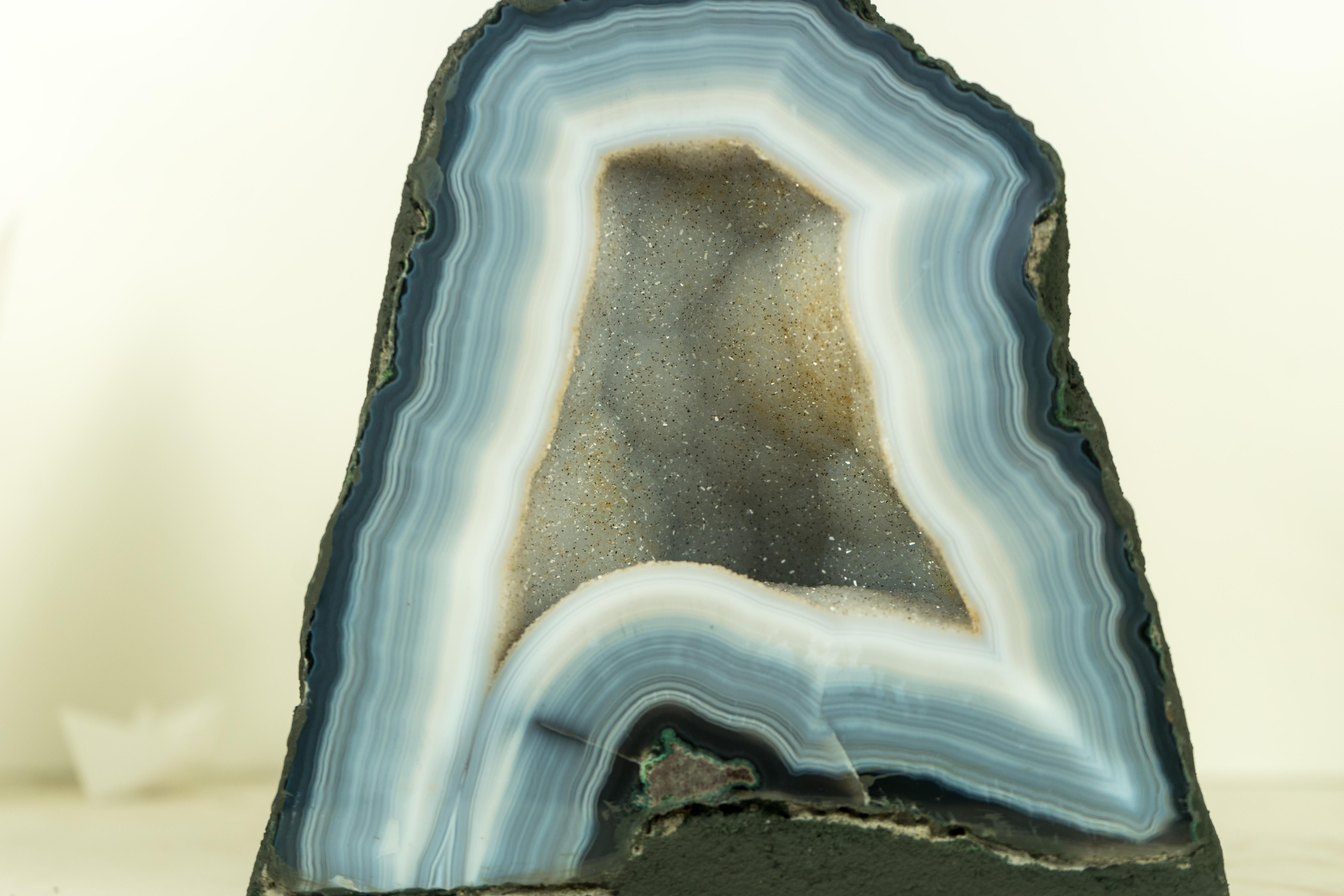 Small Blue Lace Agate Geode Cave with White Galaxy Druzy For Sale 2