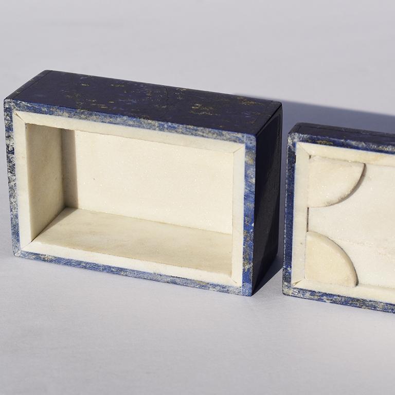 Small Blue Lapis Lazuli and Marble Stone Rectangular Jewelry or Trinket Box In Good Condition In Oklahoma City, OK