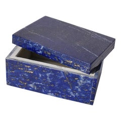 Small Blue Lapis Lazuli and Marble Stone Rectangular Jewelry or Trinket Box
