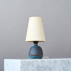 Small Blue Mid-Century Stoneware Table Lamp by Rolf Palm, Sweden, 1960s.