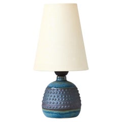 Small Blue Mid-Century Stoneware Table Lamp by Rolf Palm, Sweden, 1960s.
