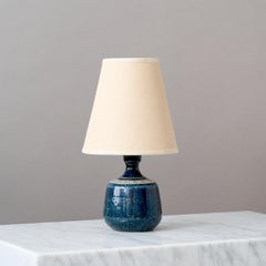 Small Blue Mid-Century Stoneware Table Lamp by Yngve Blixt, Höganäs Sweden 1960s