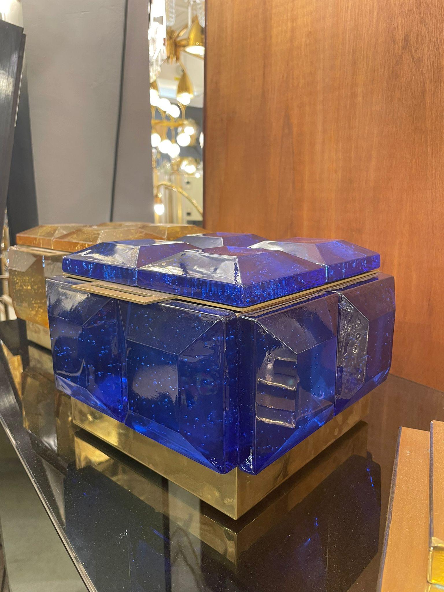 Italian Small Blue Murano Glass Box