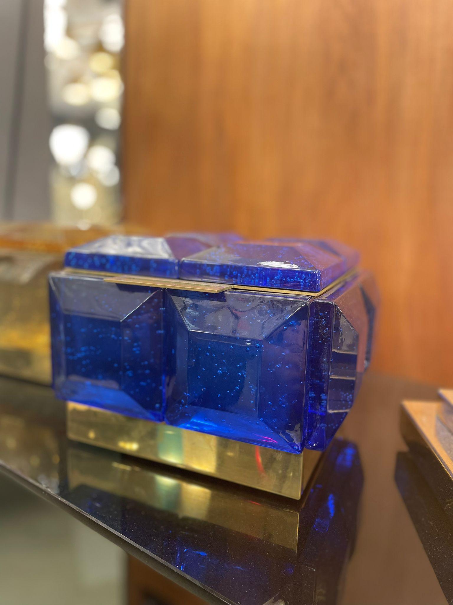 Contemporary Small Blue Murano Glass Box