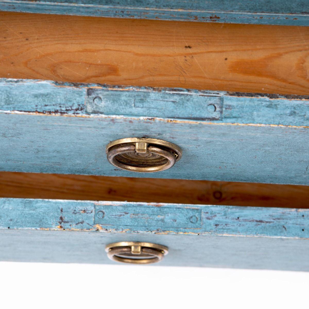 Small Blue Painted Pine Chest of Drawers in Baroque Style, Sweden For Sale 5